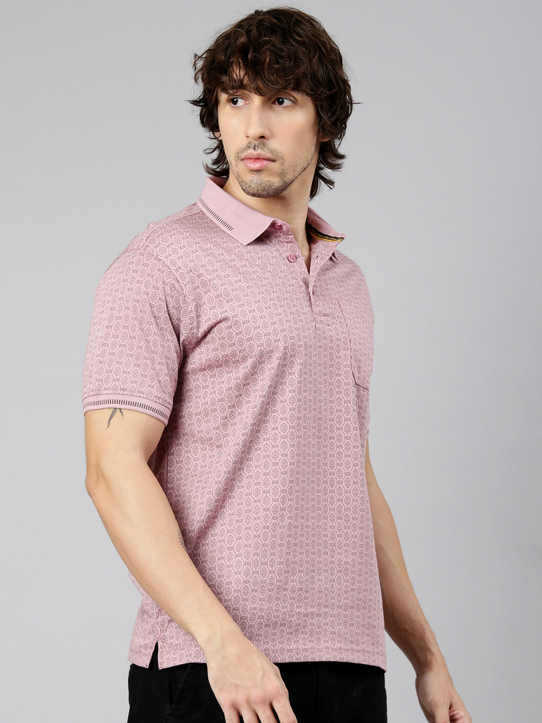 Classic Polo Men's Half Sleeve Mauve Polo Neck Authentic Fit AOP Cotton T-Shirt | CRESTAL AOP - 04 B AF P