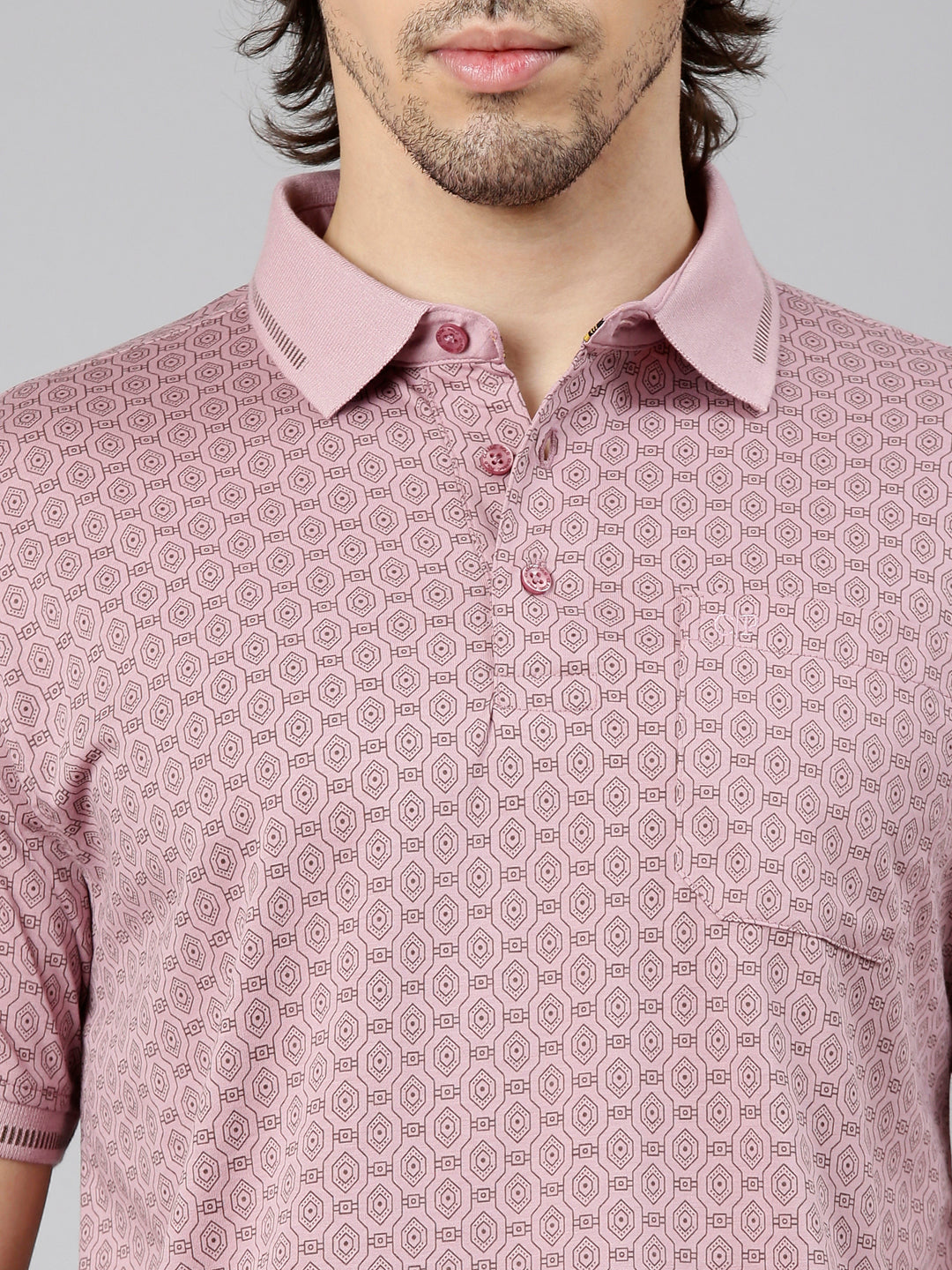 Classic Polo Men's Half Sleeve Mauve Polo Neck Authentic Fit AOP Cotton T-Shirt | CRESTAL AOP - 04 B AF P