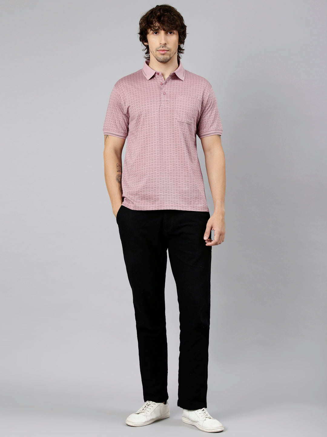 Classic Polo Men's Half Sleeve Mauve Polo Neck Authentic Fit AOP Cotton T-Shirt | CRESTAL AOP - 04 B AF P
