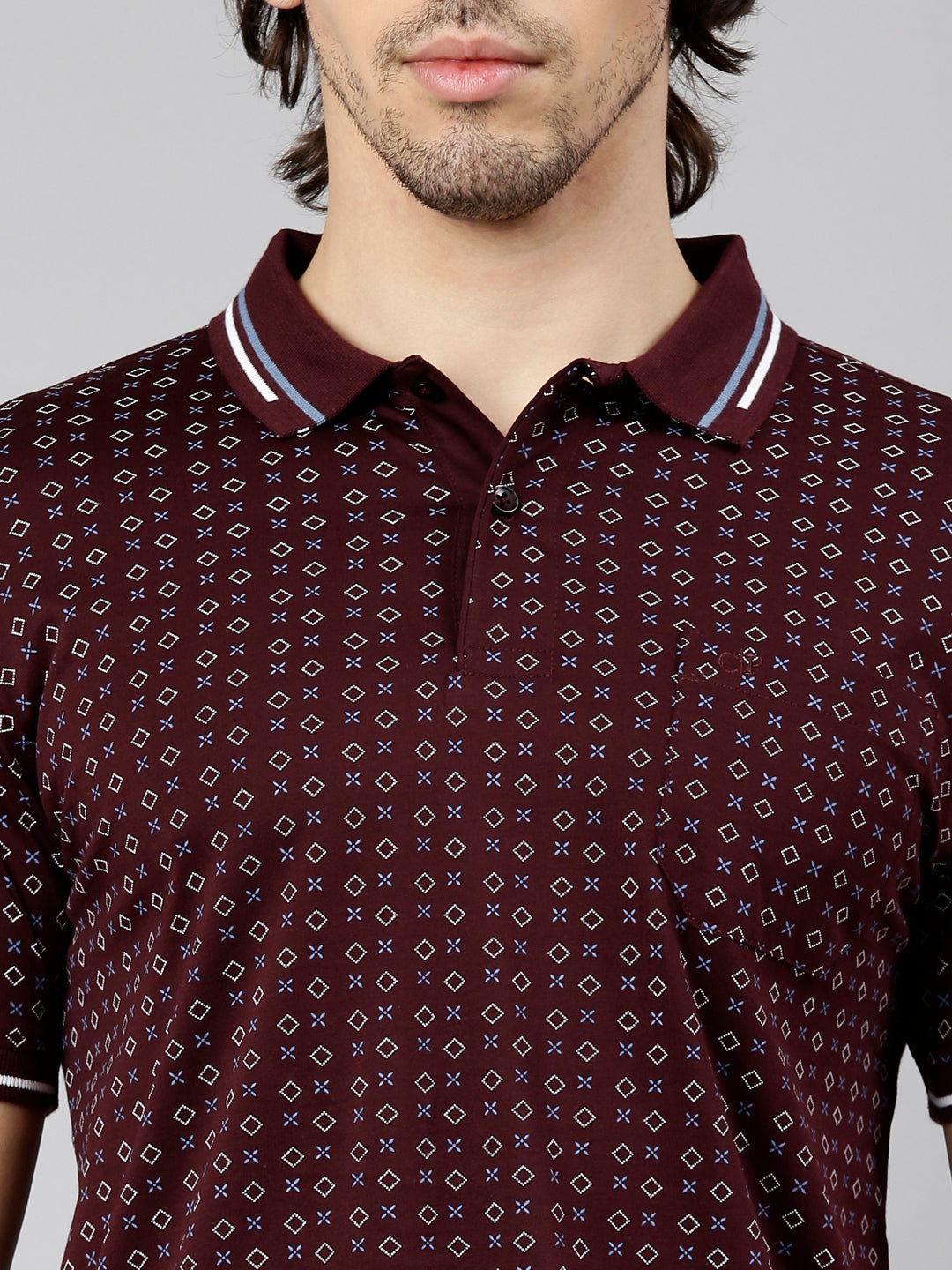 Classic Polo Men's Half Sleeve Burgundy Polo Neck Slim Fit AOP Cotton T-Shirt | ETRANO AOP - 01 A SF P
