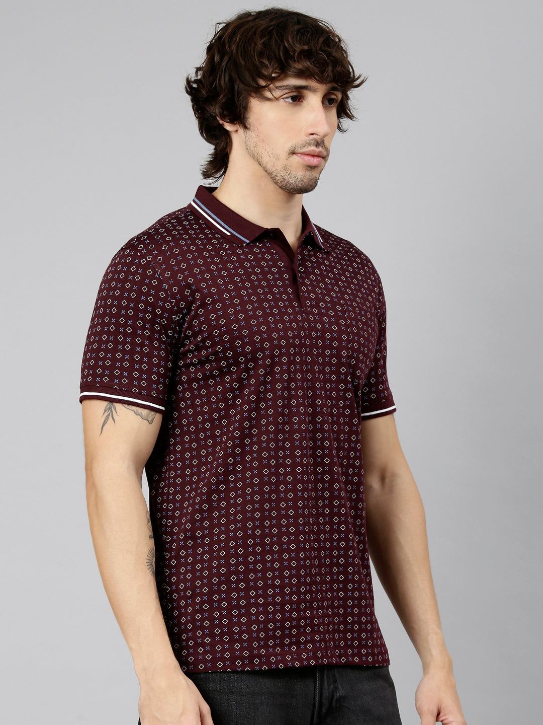 Classic Polo Men's Half Sleeve Burgundy Polo Neck Slim Fit AOP Cotton T-Shirt | ETRANO AOP - 01 A SF P