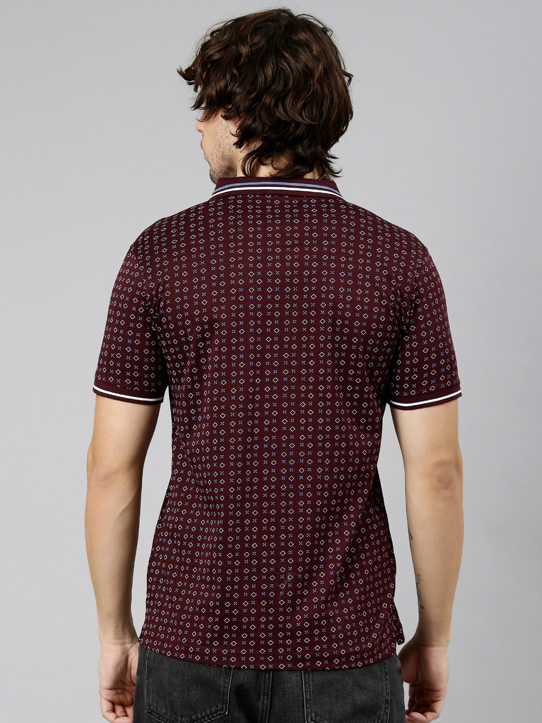 Classic Polo Men's Half Sleeve Burgundy Polo Neck Slim Fit AOP Cotton T-Shirt | ETRANO AOP - 01 A SF P