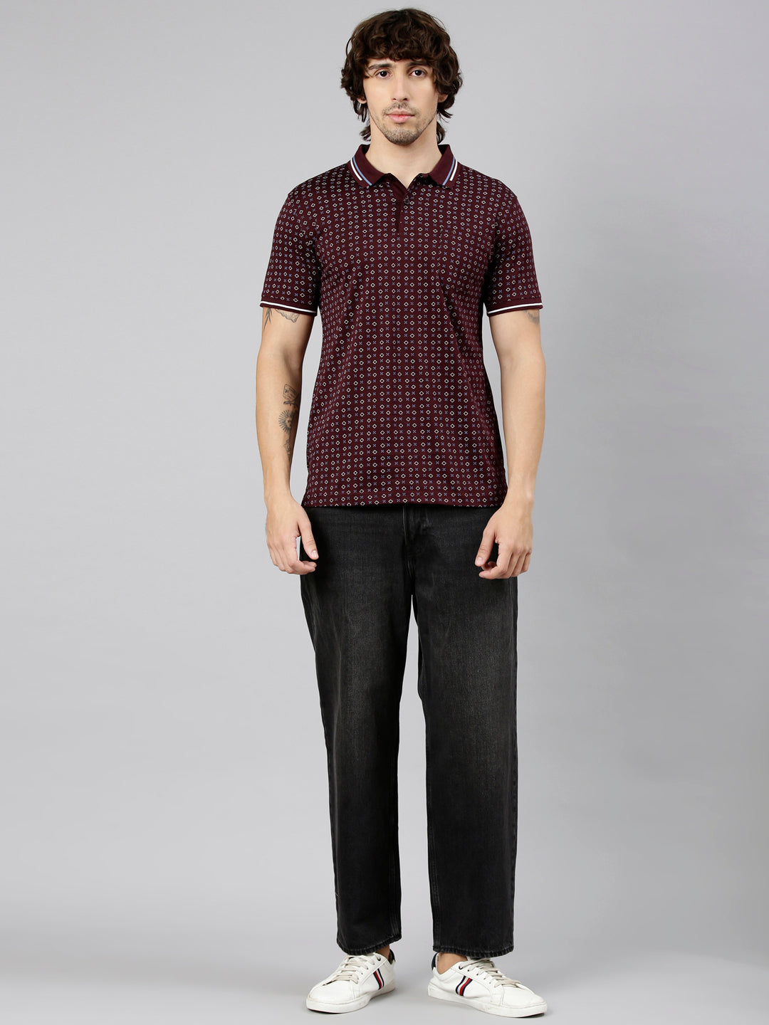Classic Polo Men's Half Sleeve Burgundy Polo Neck Slim Fit AOP Cotton T-Shirt | ETRANO AOP - 01 A SF P