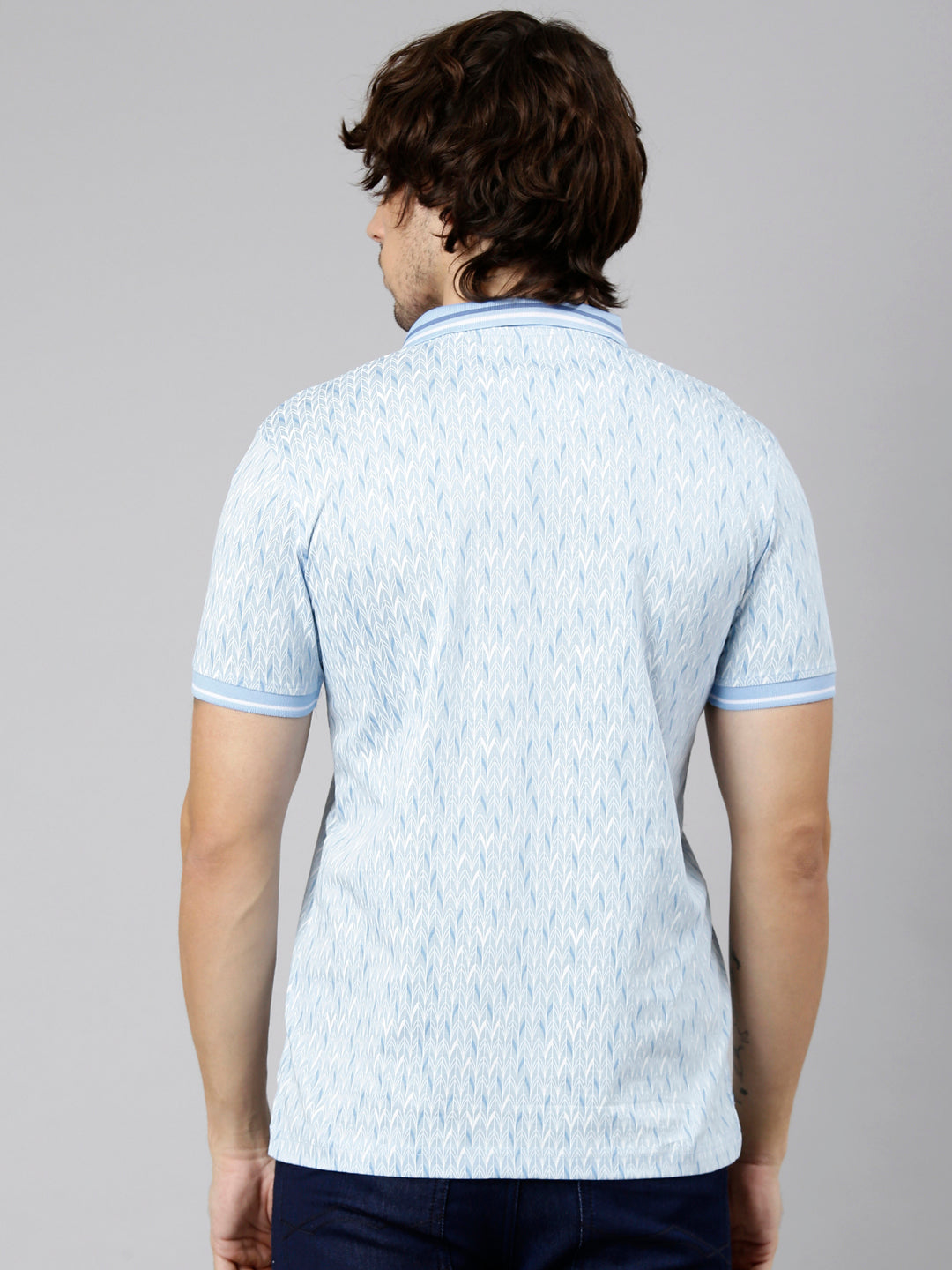 Classic Polo Men's Half Sleeve Blue Polo Neck Slim Fit AOP Cotton T-Shirt | ETRANO AOP - 02 A SF P