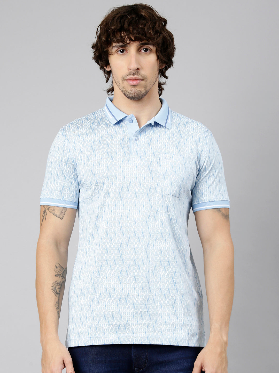Classic Polo Men's Half Sleeve Blue Polo Neck Slim Fit AOP Cotton T-Shirt | ETRANO AOP - 02 A SF P