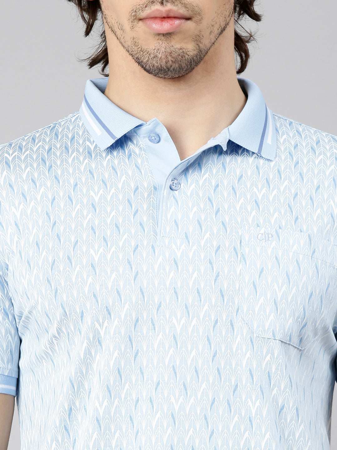 Classic Polo Men's Half Sleeve Blue Polo Neck Slim Fit AOP Cotton T-Shirt | ETRANO AOP - 02 A SF P