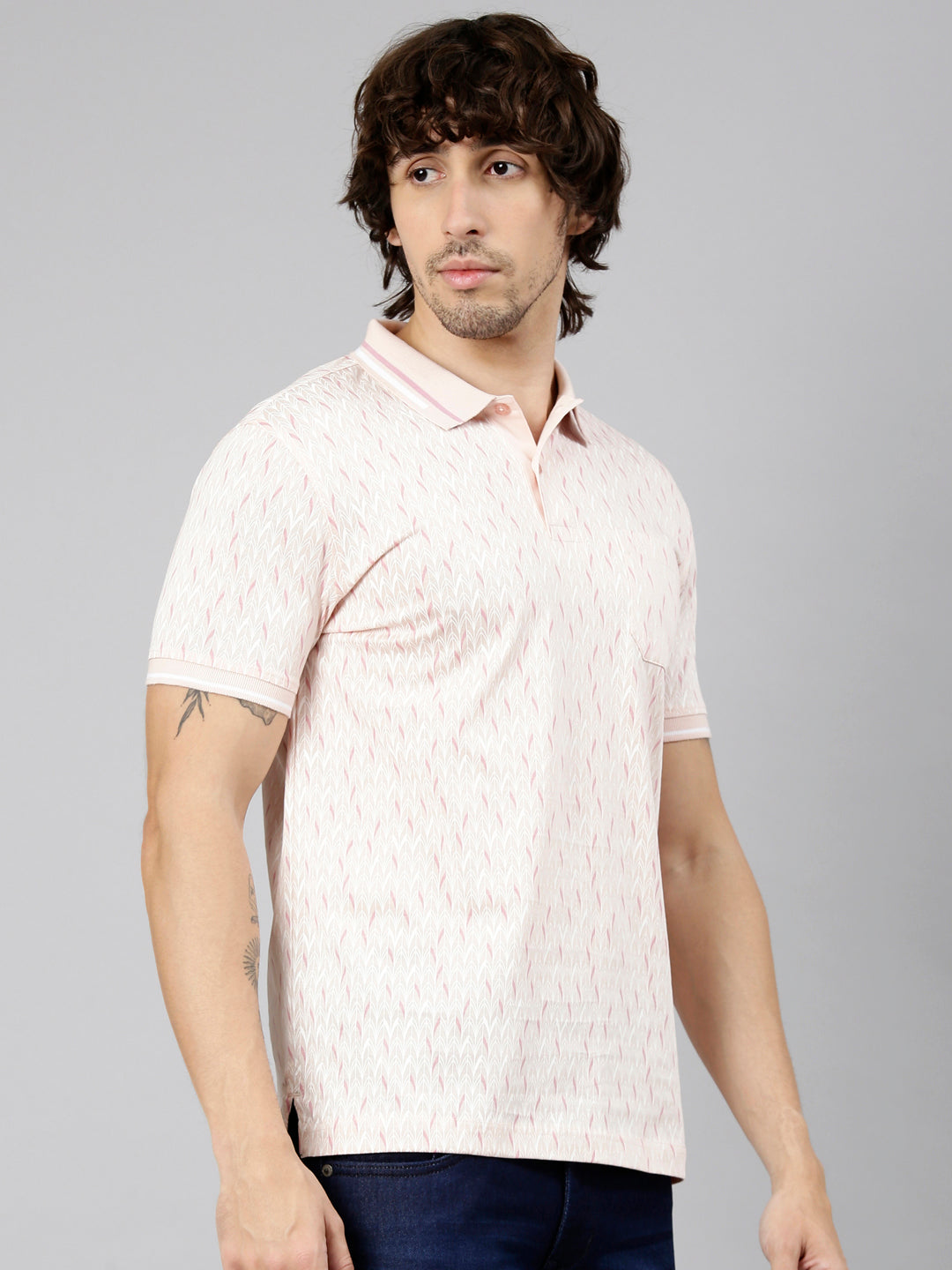 Classic Polo Men's Half Sleeve Light Pink Polo Neck Slim Fit AOP Cotton T-Shirt | ETRANO AOP - 02 B SF P