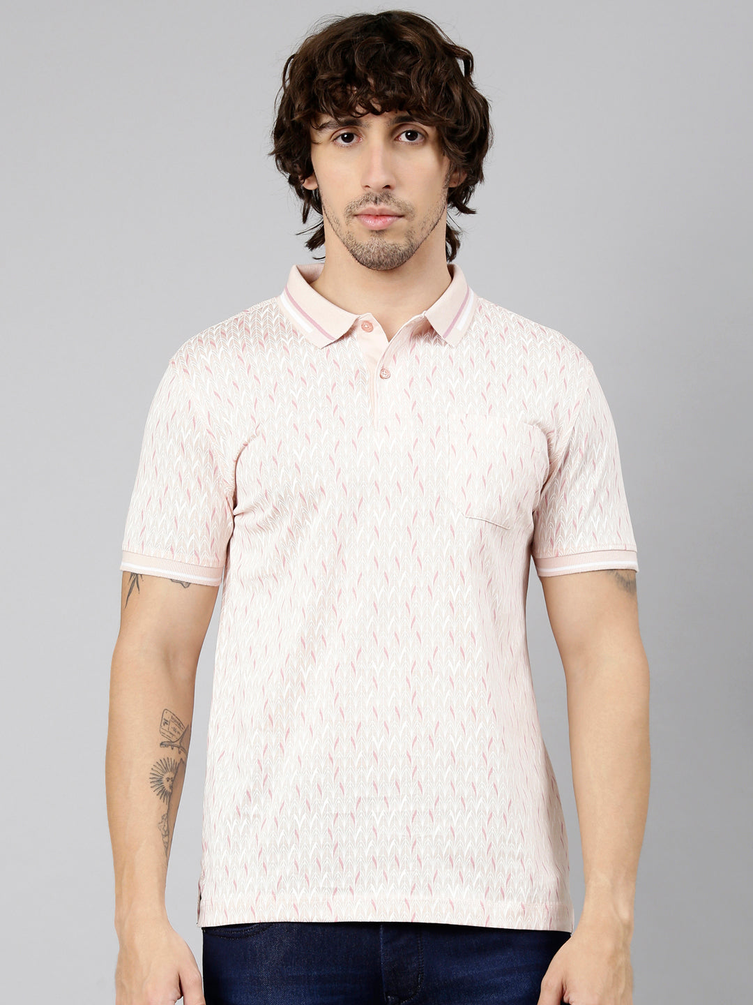 Classic Polo Men's Half Sleeve Light Pink Polo Neck Slim Fit AOP Cotton T-Shirt | ETRANO AOP - 02 B SF P