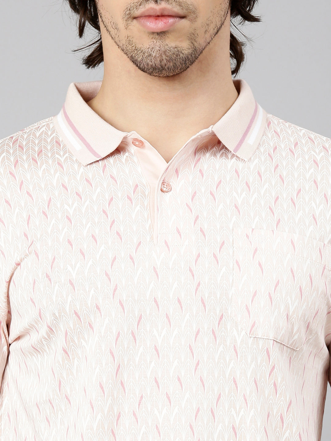 Classic Polo Men's Half Sleeve Light Pink Polo Neck Slim Fit AOP Cotton T-Shirt | ETRANO AOP - 02 B SF P