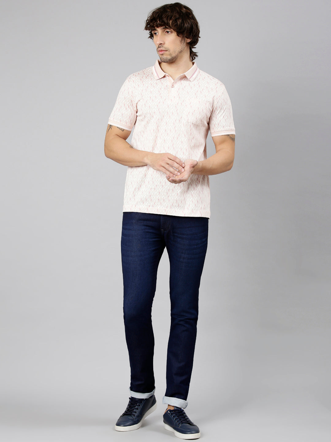 Classic Polo Men's Half Sleeve Light Pink Polo Neck Slim Fit AOP Cotton T-Shirt | ETRANO AOP - 02 B SF P