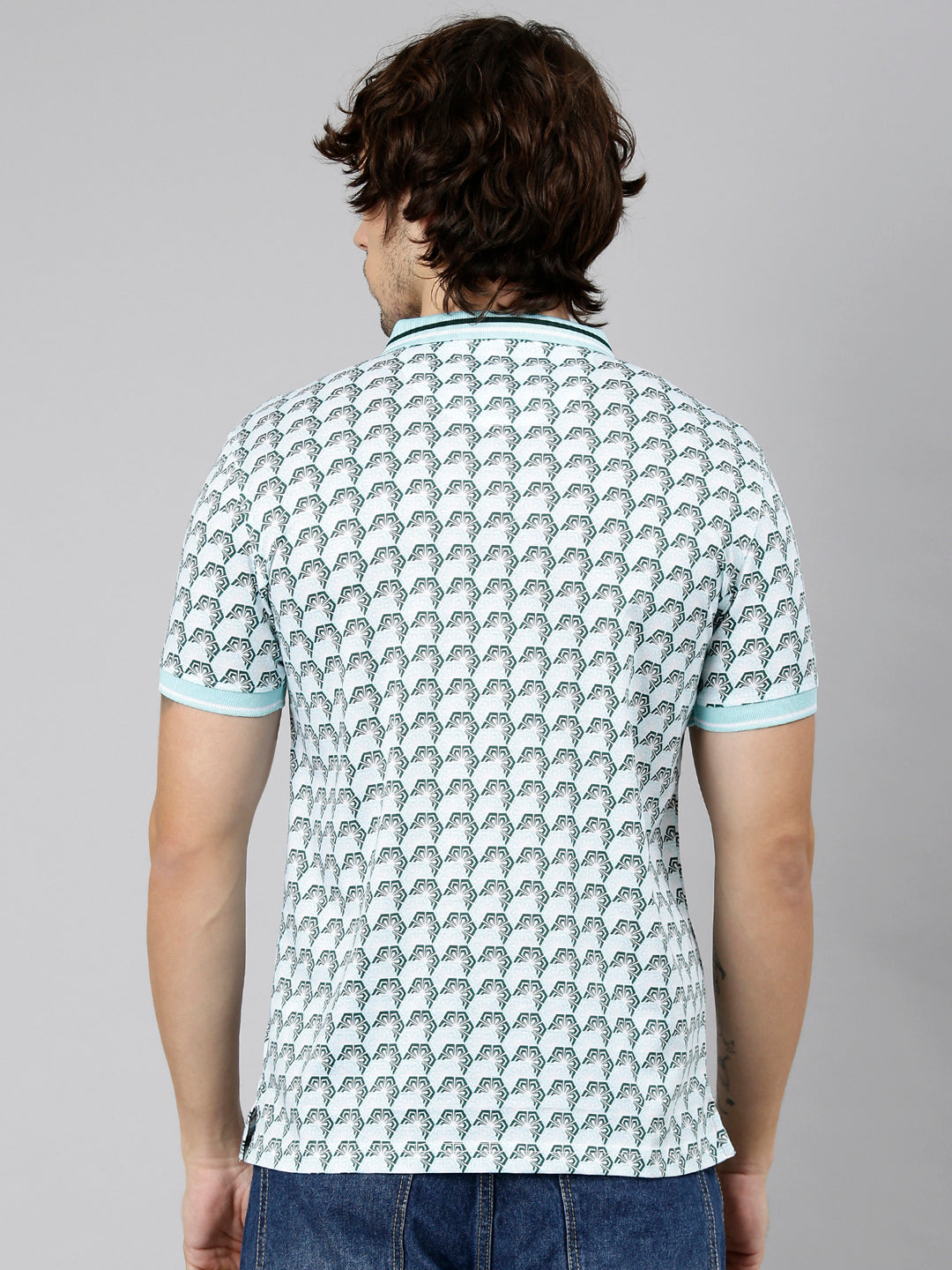 Classic Polo Men's Half Sleeve Green Polo Neck Slim Fit AOP Cotton T-Shirt | ETRANO AOP - 03 A SF P