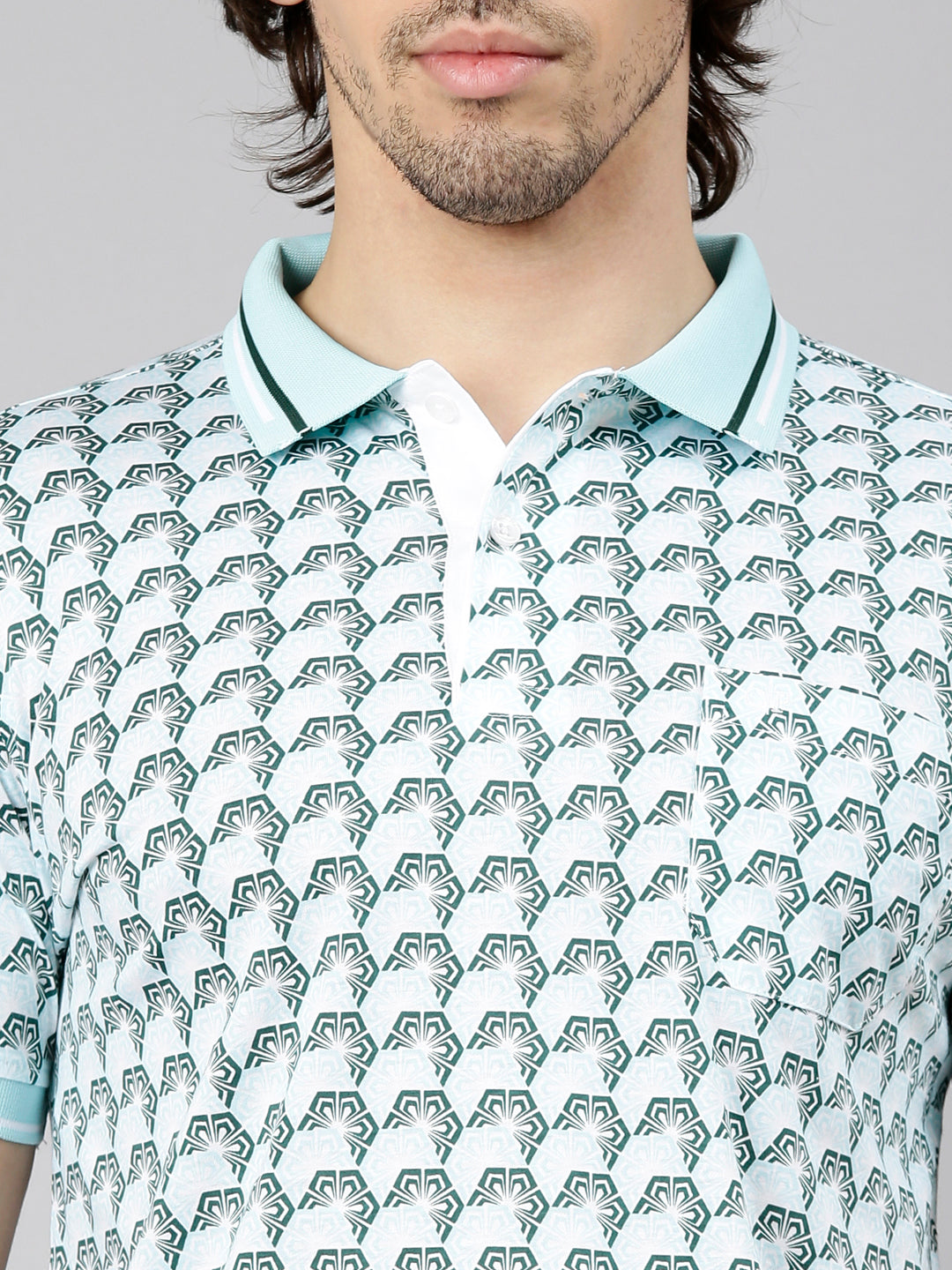 Classic Polo Men's Half Sleeve Green Polo Neck Slim Fit AOP Cotton T-Shirt | ETRANO AOP - 03 A SF P