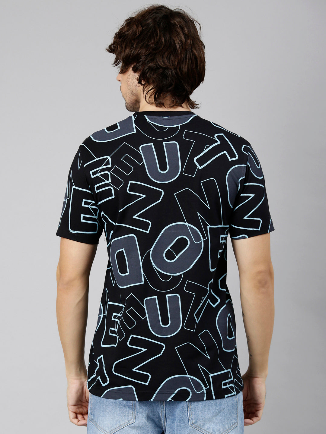 Classic Polo Men's Half Sleeve Black Crew Neck Slim Fit AOP Cotton T-Shirt | GEN-X AOP - 01 A SF C
