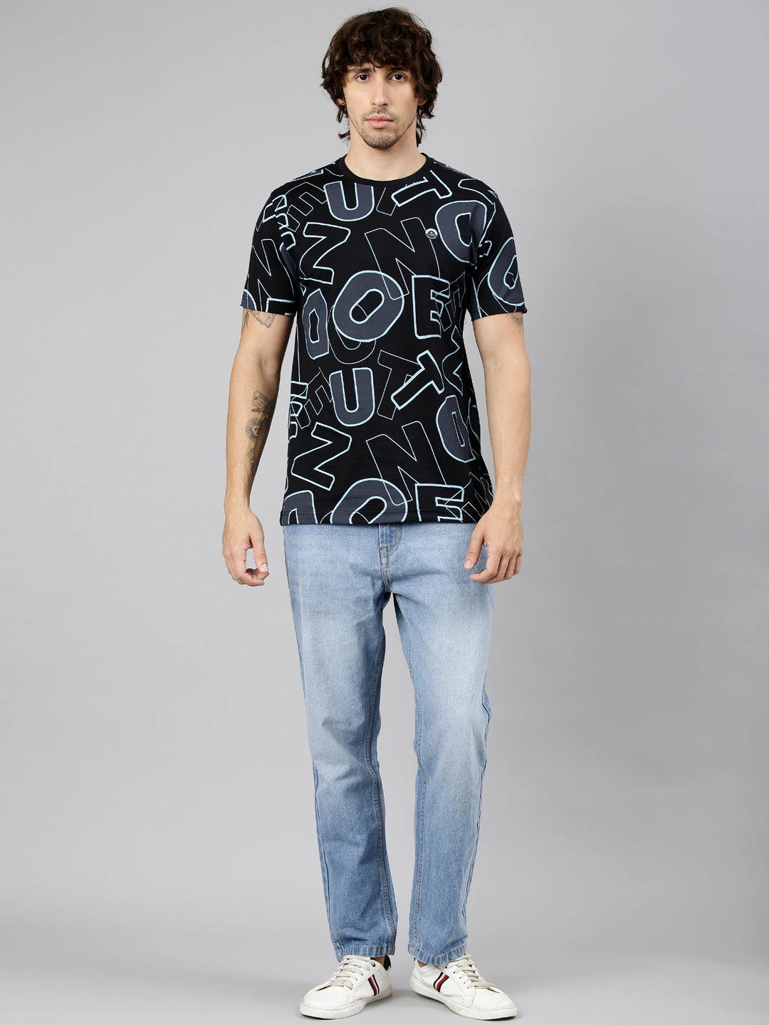 Classic Polo Men's Half Sleeve Black Crew Neck Slim Fit AOP Cotton T-Shirt | GEN-X AOP - 01 A SF C