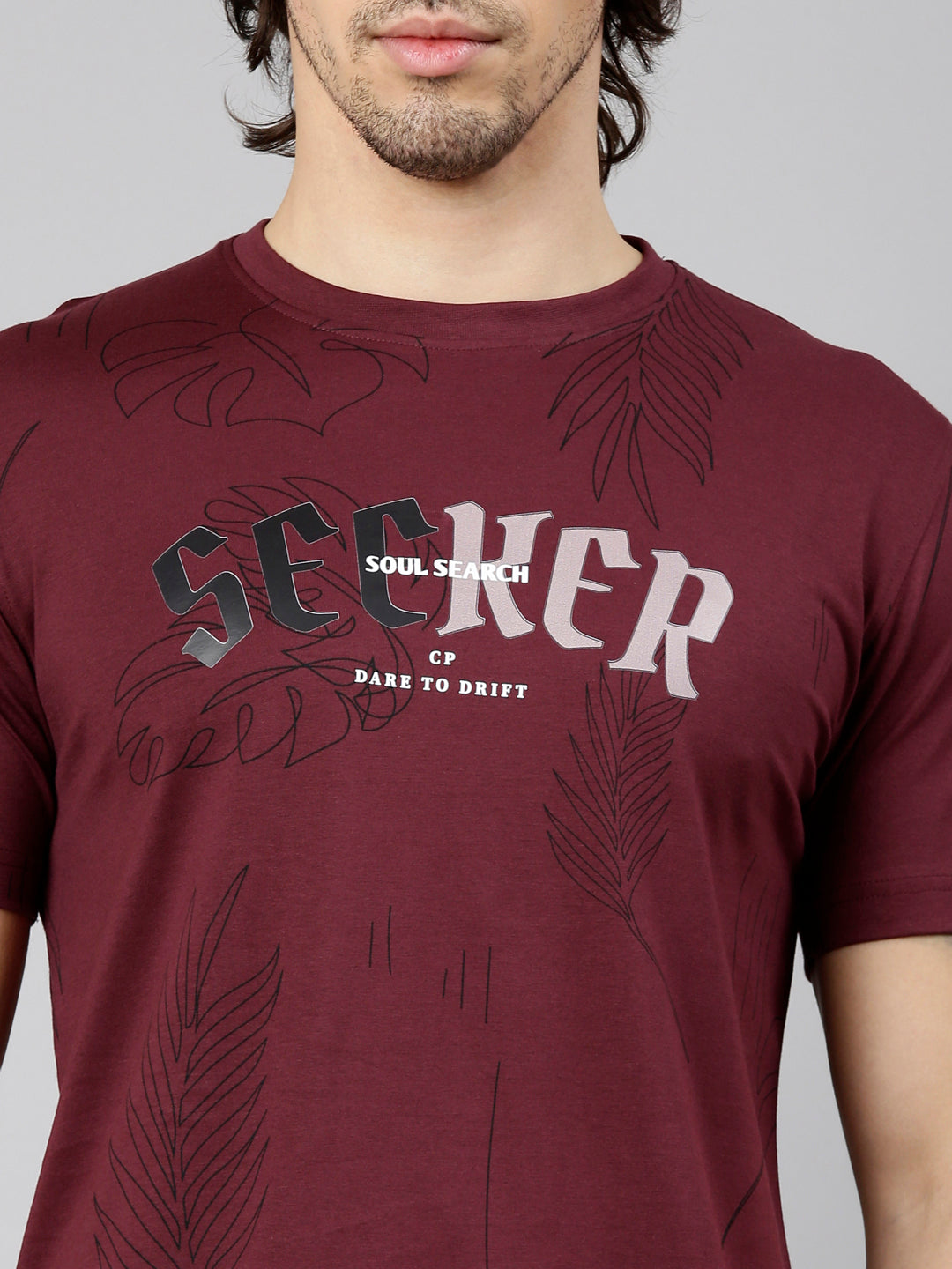 Classic Polo Men's Half Sleeve Maroon Crew Neck Slim Fit AOP Cotton T-Shirt | GEN-X AOP - 06 A SF C