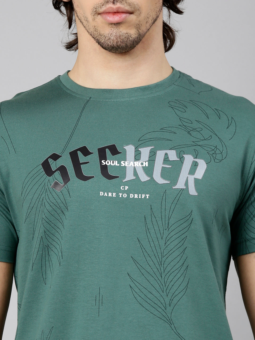 Classic Polo Men's Half Sleeve Green Crew Neck Slim Fit AOP Cotton T-Shirt | GEN-X AOP - 06 B SF C