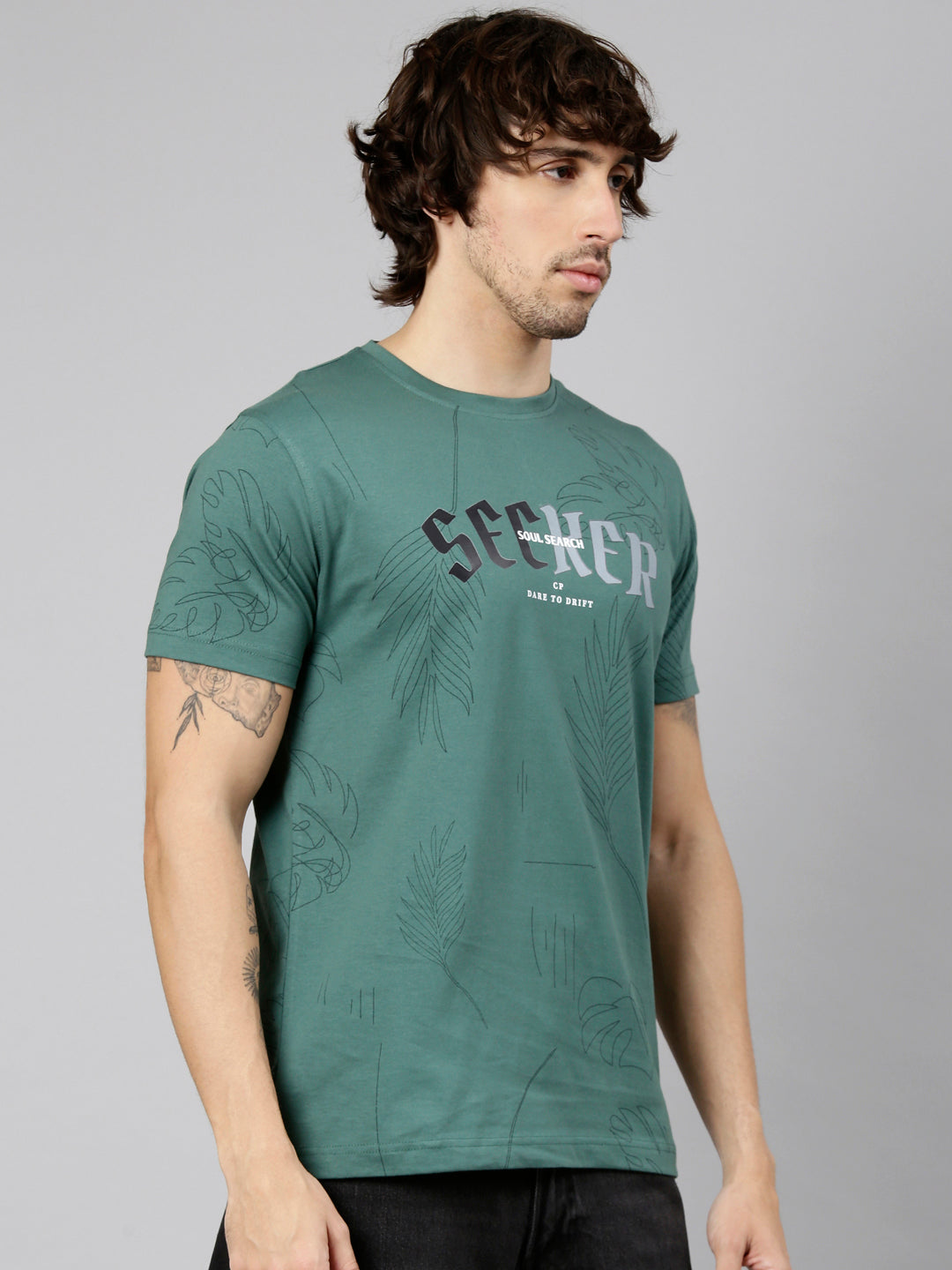 Classic Polo Men's Half Sleeve Green Crew Neck Slim Fit AOP Cotton T-Shirt | GEN-X AOP - 06 B SF C