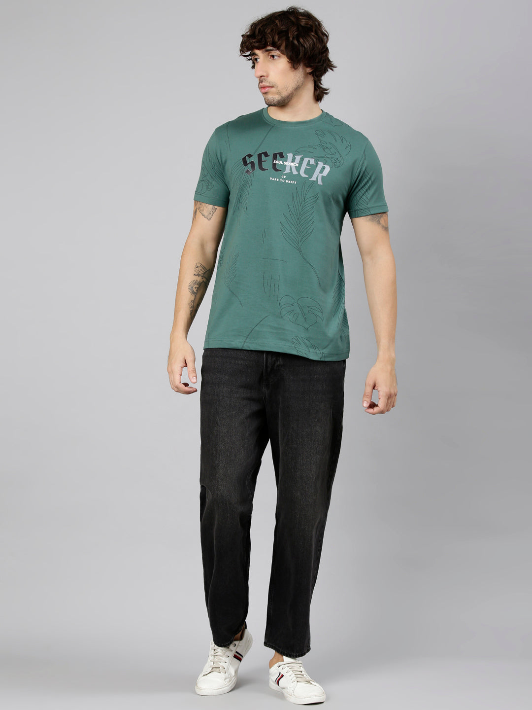 Classic Polo Men's Half Sleeve Green Crew Neck Slim Fit AOP Cotton T-Shirt | GEN-X AOP - 06 B SF C