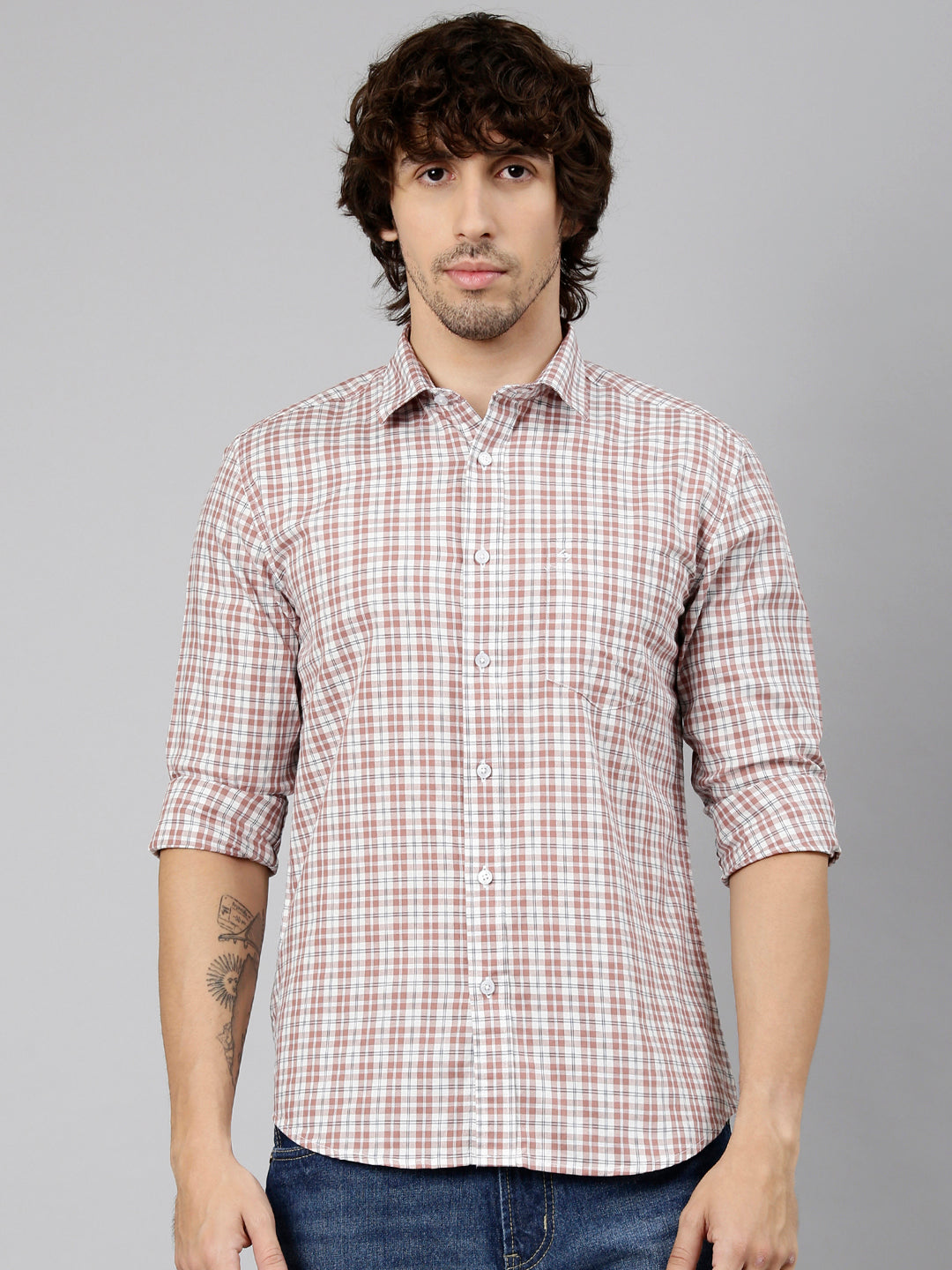 Classic Polo Men's Full Sleeve Multicolor Polo Neck Slim Fit Checked Cotton Casual Shirt | LSHS1-EL-53 A-FS-CHK-SF