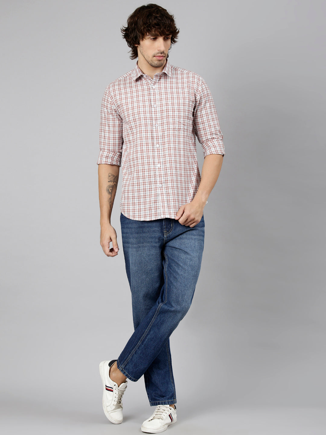 Classic Polo Men's Full Sleeve Multicolor Polo Neck Slim Fit Checked Cotton Casual Shirt | LSHS1-EL-53 A-FS-CHK-SF