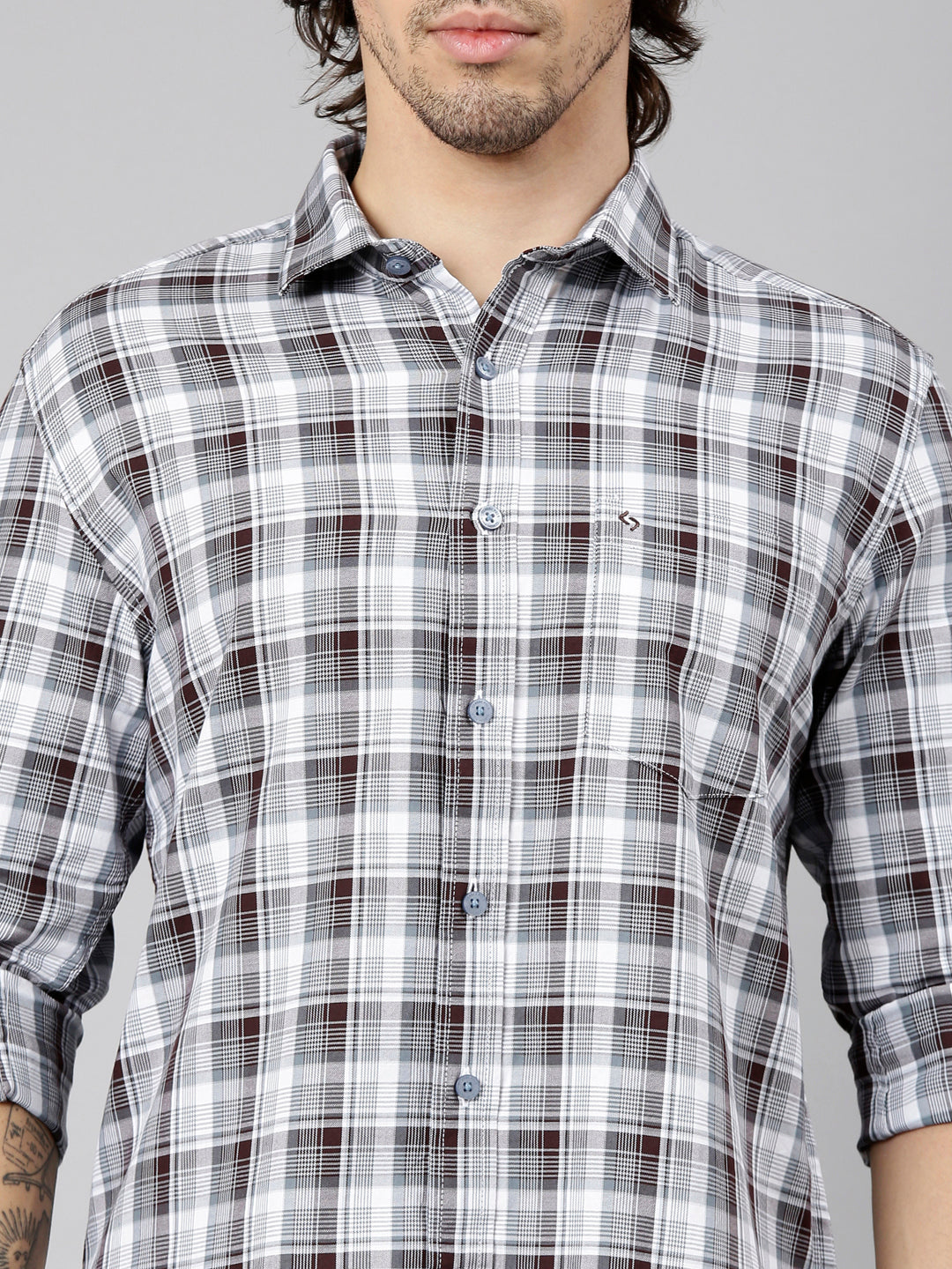 Classic Polo Men's Full Sleeve Multicolor Polo Neck Slim Fit Checked Cotton Casual Shirt | LSHS1-EL-55 A-FS-CHK-SF