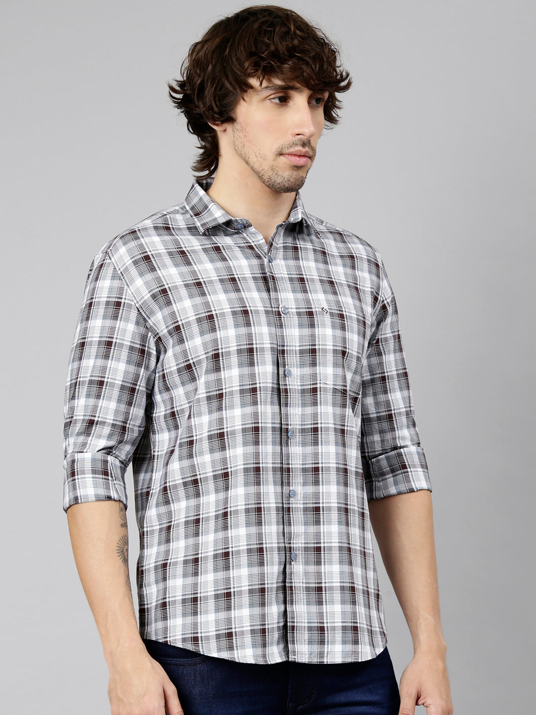 Classic Polo Men's Full Sleeve Multicolor Polo Neck Slim Fit Checked Cotton Casual Shirt | LSHS1-EL-55 A-FS-CHK-SF