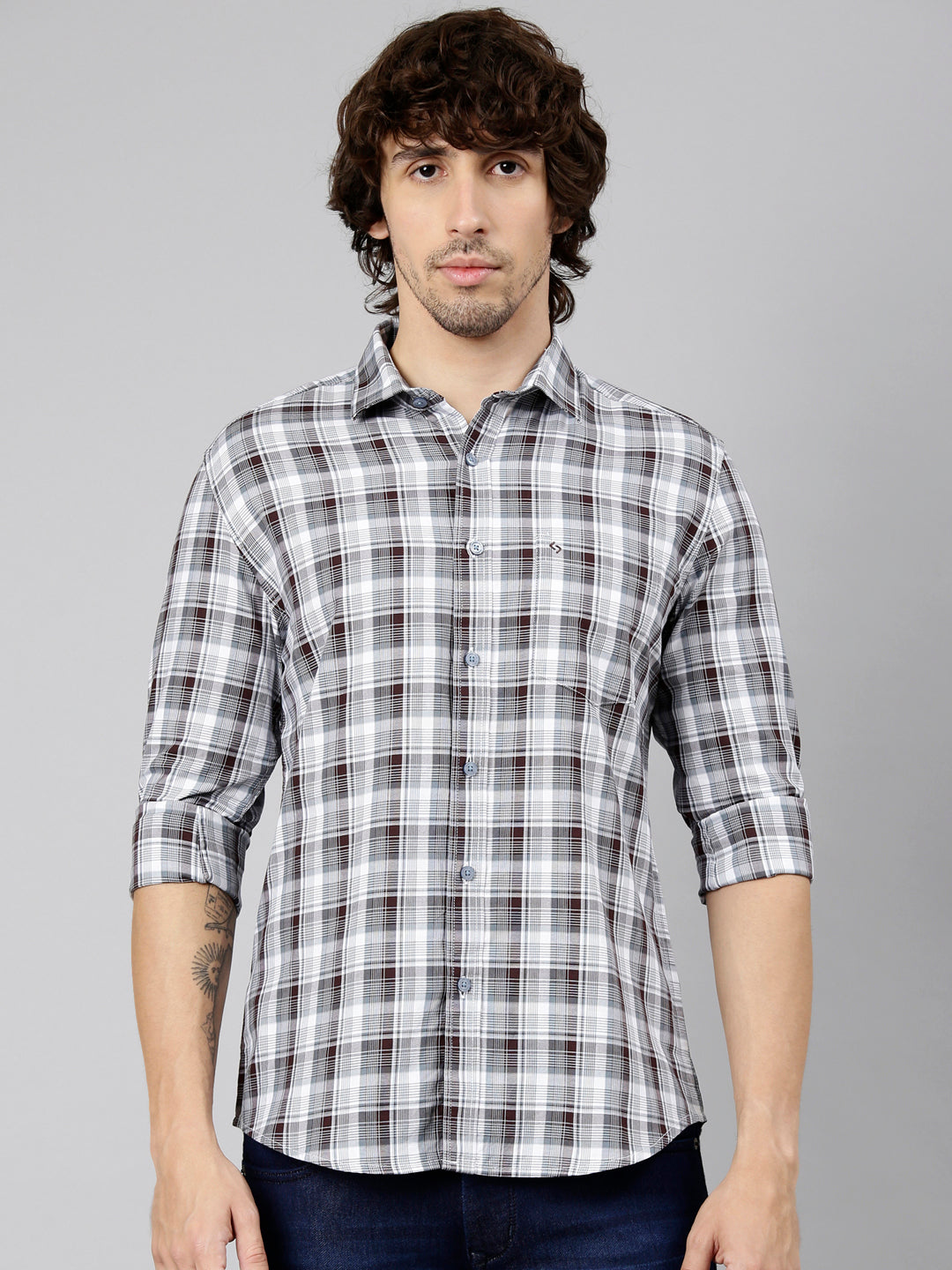 Classic Polo Men's Full Sleeve Multicolor Polo Neck Slim Fit Checked Cotton Casual Shirt | LSHS1-EL-55 A-FS-CHK-SF