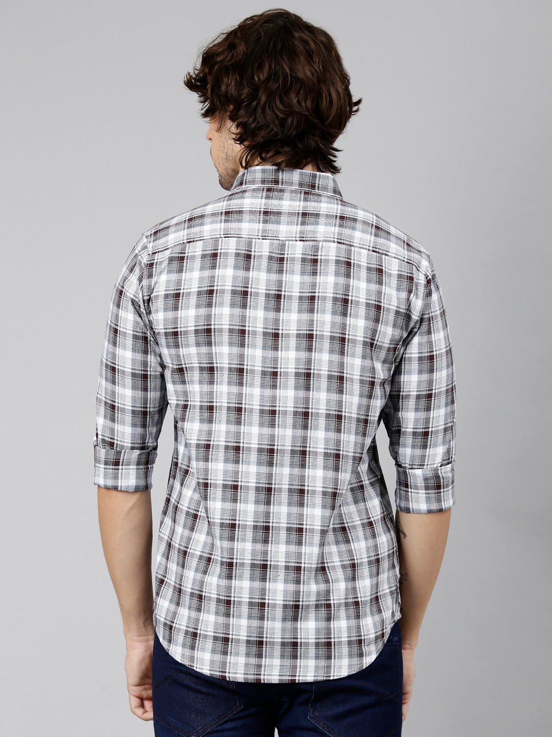 Classic Polo Men's Full Sleeve Multicolor Polo Neck Slim Fit Checked Cotton Casual Shirt | LSHS1-EL-55 A-FS-CHK-SF