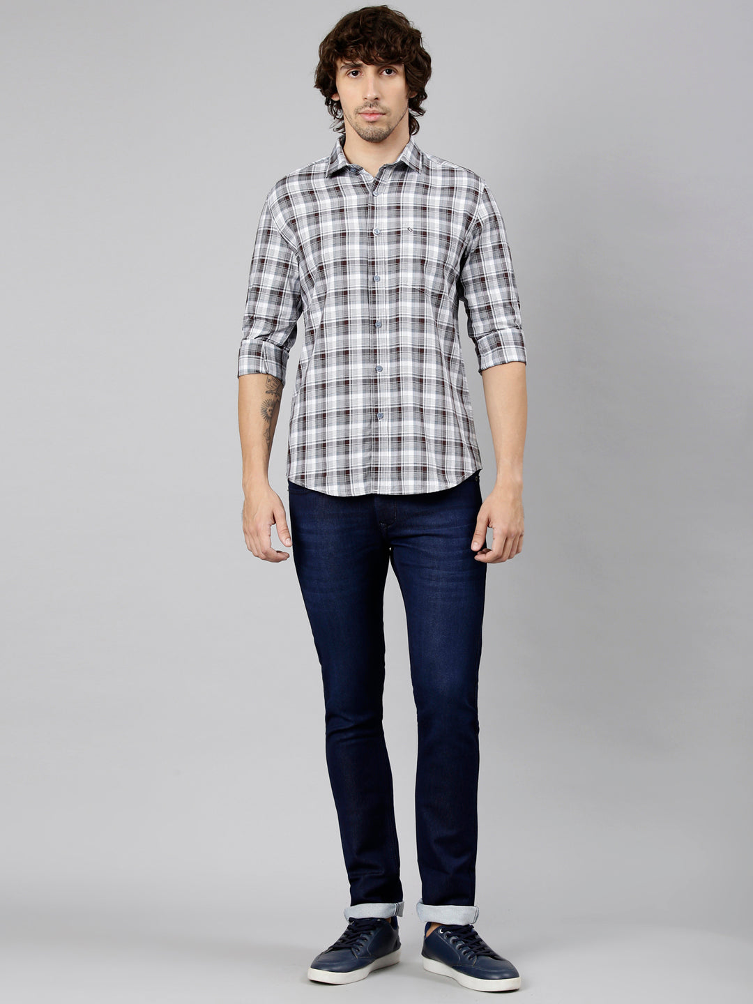Classic Polo Men's Full Sleeve Multicolor Polo Neck Slim Fit Checked Cotton Casual Shirt | LSHS1-EL-55 A-FS-CHK-SF