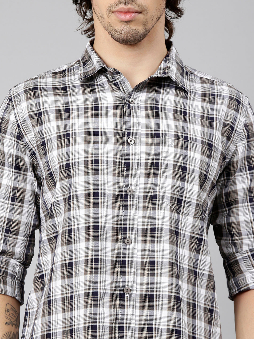 Classic Polo Men's Full Sleeve Multicolor Polo Neck Slim Fit Checked Cotton Casual Shirt | LSHS1-EL-55 B-FS-CHK-SF