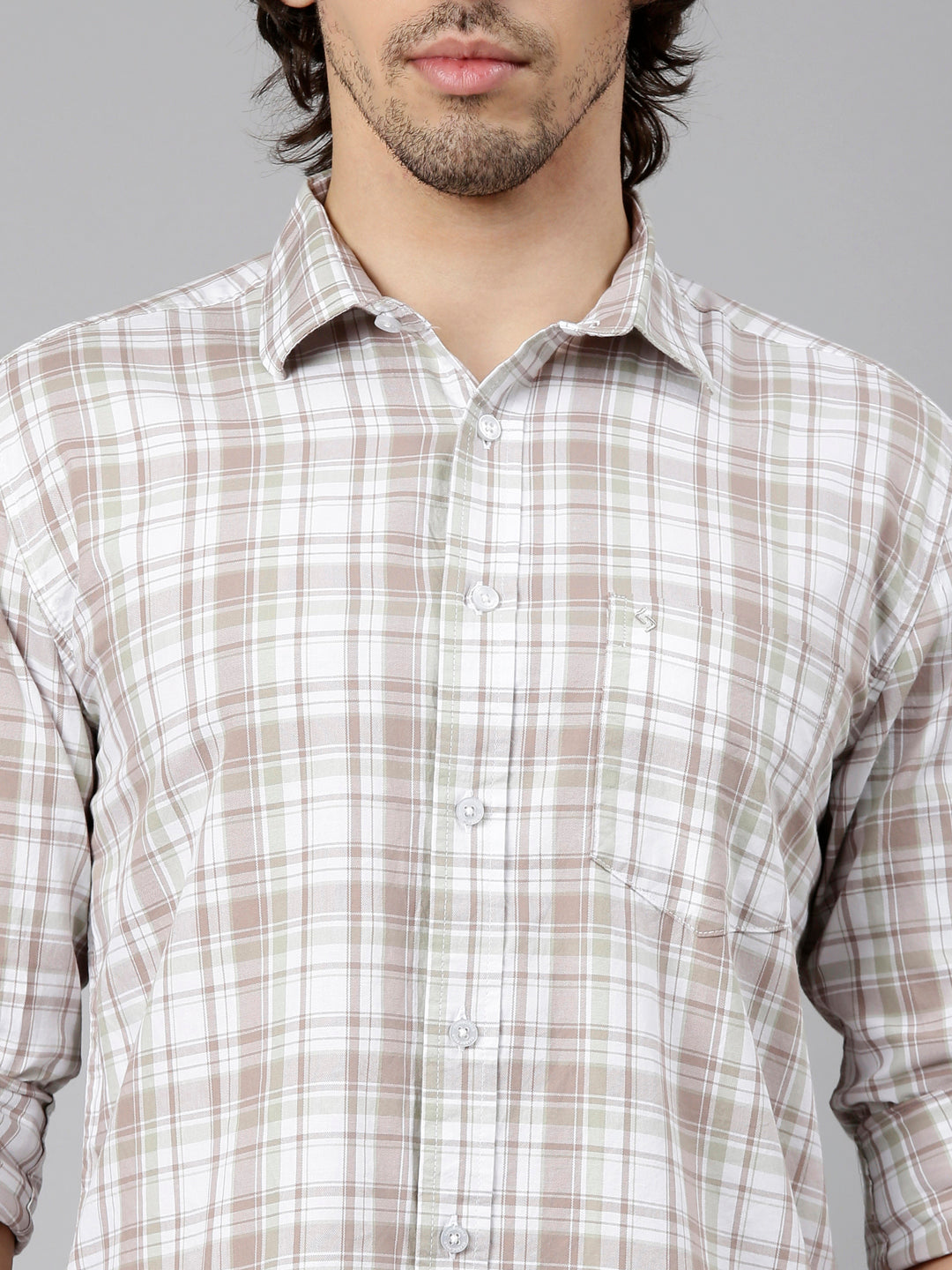 Classic Polo Men's Full Sleeve White Polo Neck Slim Fit Checked Cotton Casual Shirt | LSHS1-EL-58 A-FS-CHK-SF