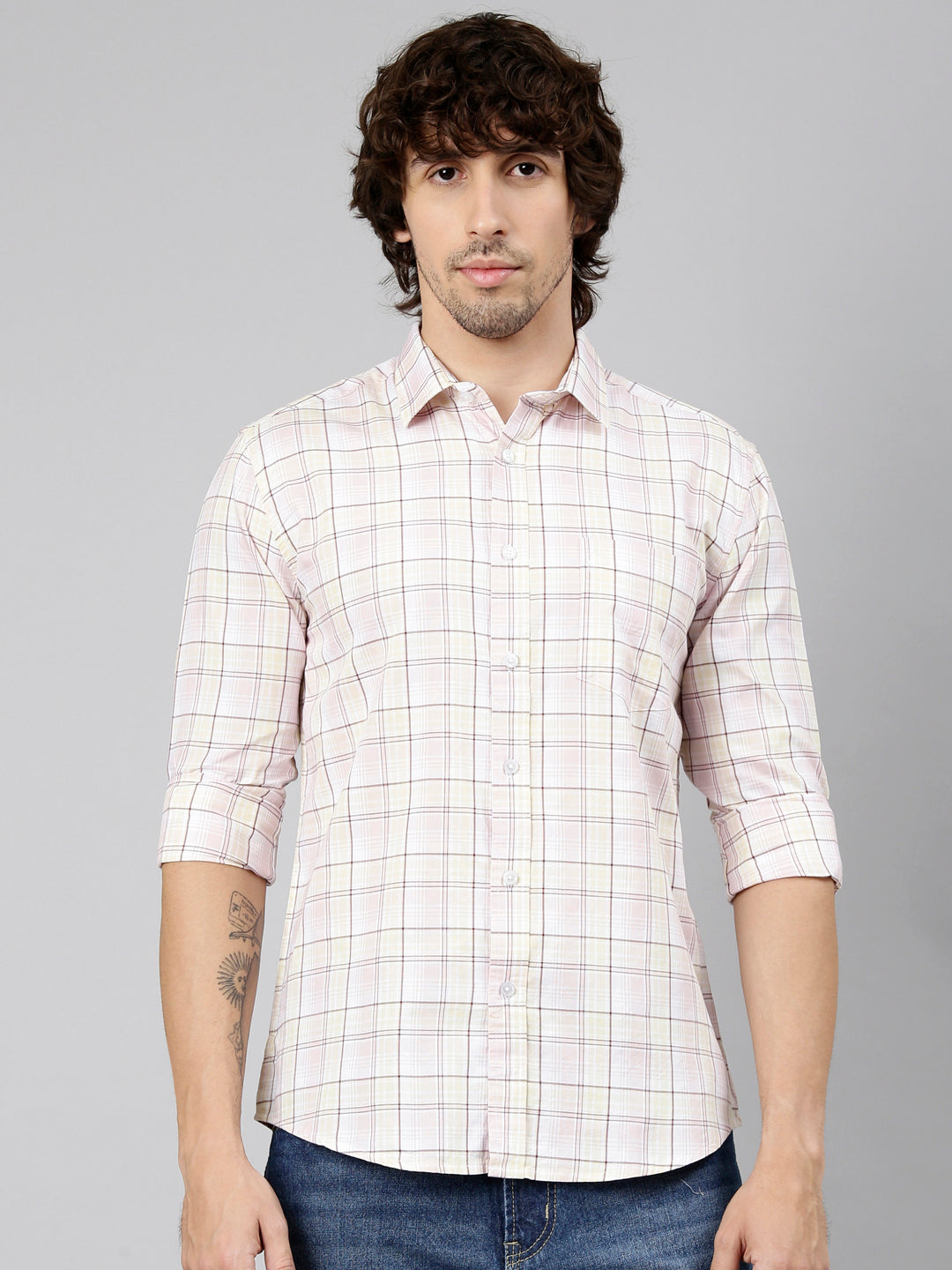 Classic Polo Men's Full Sleeve Multicolor Polo Neck Slim Fit Checked Cotton Casual Shirt | LSHS1-EL-60 A-FS-CHK-SF