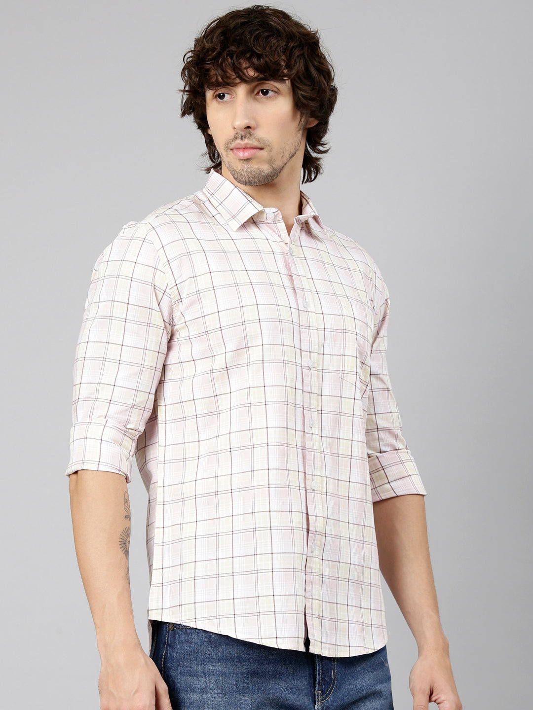 Classic Polo Men's Full Sleeve Multicolor Polo Neck Slim Fit Checked Cotton Casual Shirt | LSHS1-EL-60 A-FS-CHK-SF