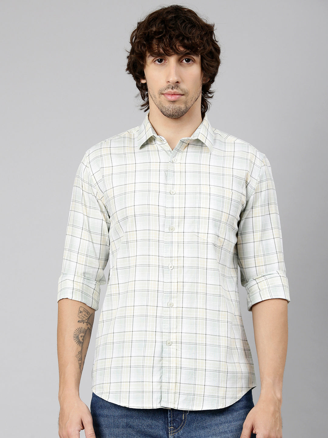 Classic Polo Men's Full Sleeve Multicolor Polo Neck Slim Fit Checked Cotton Casual Shirt | LSHS1-EL-60 B-FS-CHK-SF
