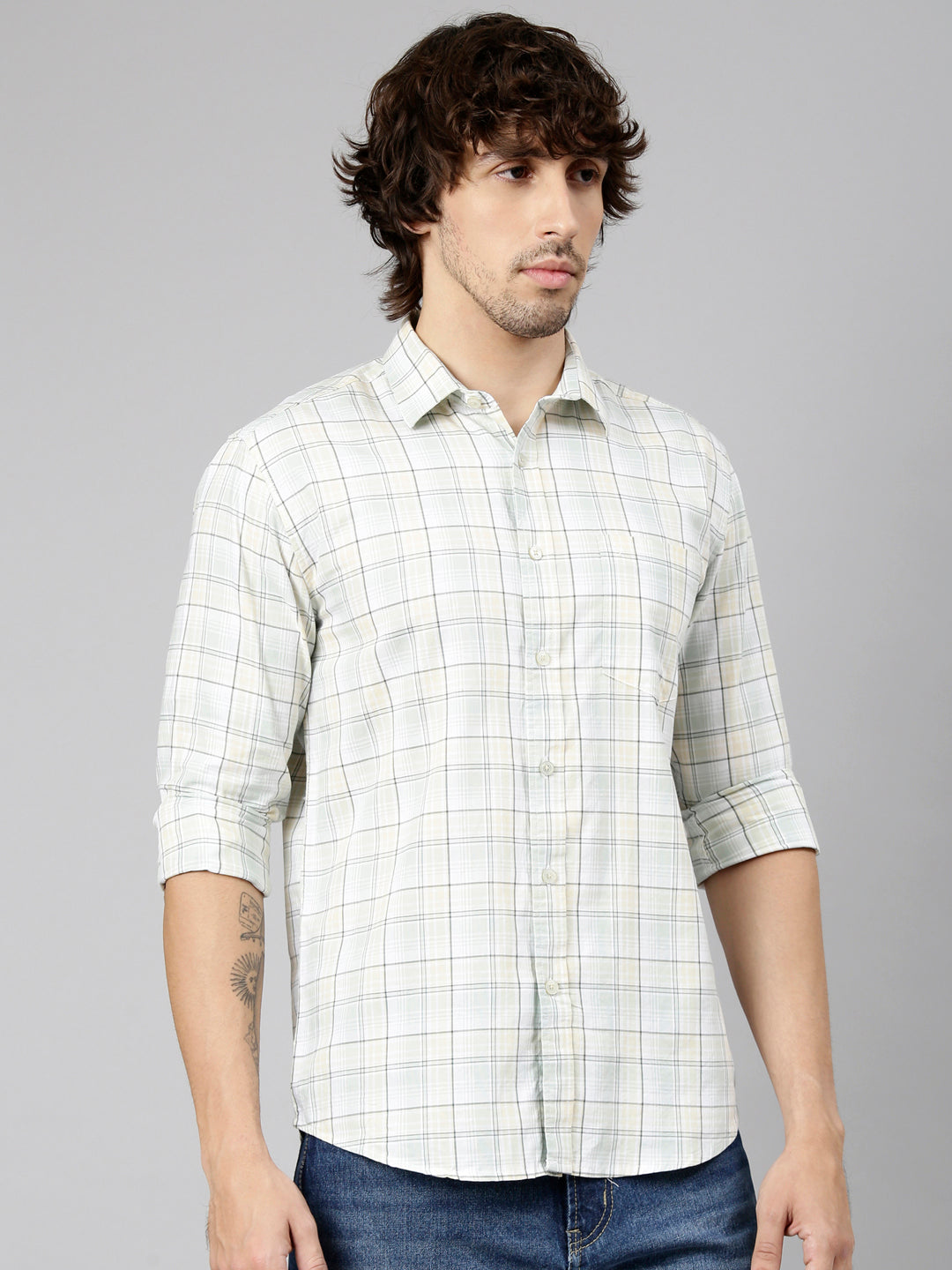 Classic Polo Men's Full Sleeve Multicolor Polo Neck Slim Fit Checked Cotton Casual Shirt | LSHS1-EL-60 B-FS-CHK-SF