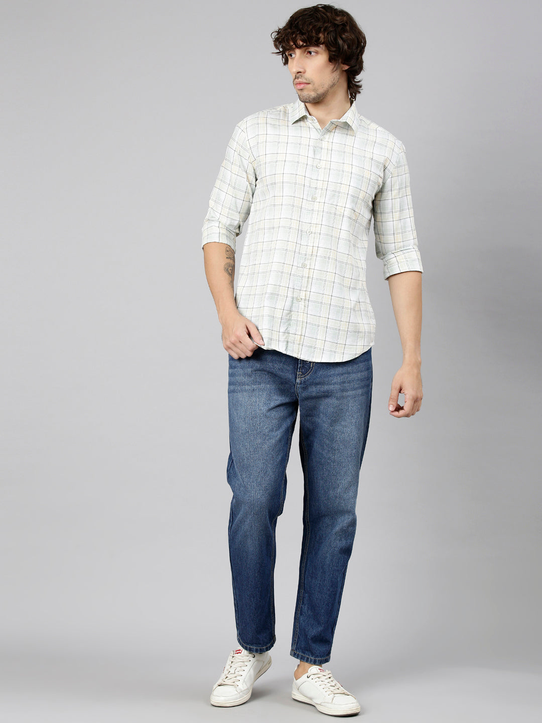 Classic Polo Men's Full Sleeve Multicolor Polo Neck Slim Fit Checked Cotton Casual Shirt | LSHS1-EL-60 B-FS-CHK-SF