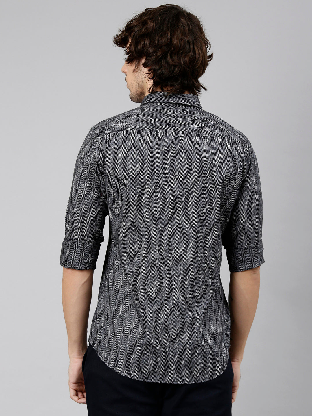 Classic Polo Men's Full Sleeve Grey Polo Neck Slim Fit Printed Cotton Casual Shirt | LSHS1-EL-61 A-FS-PRT-SF