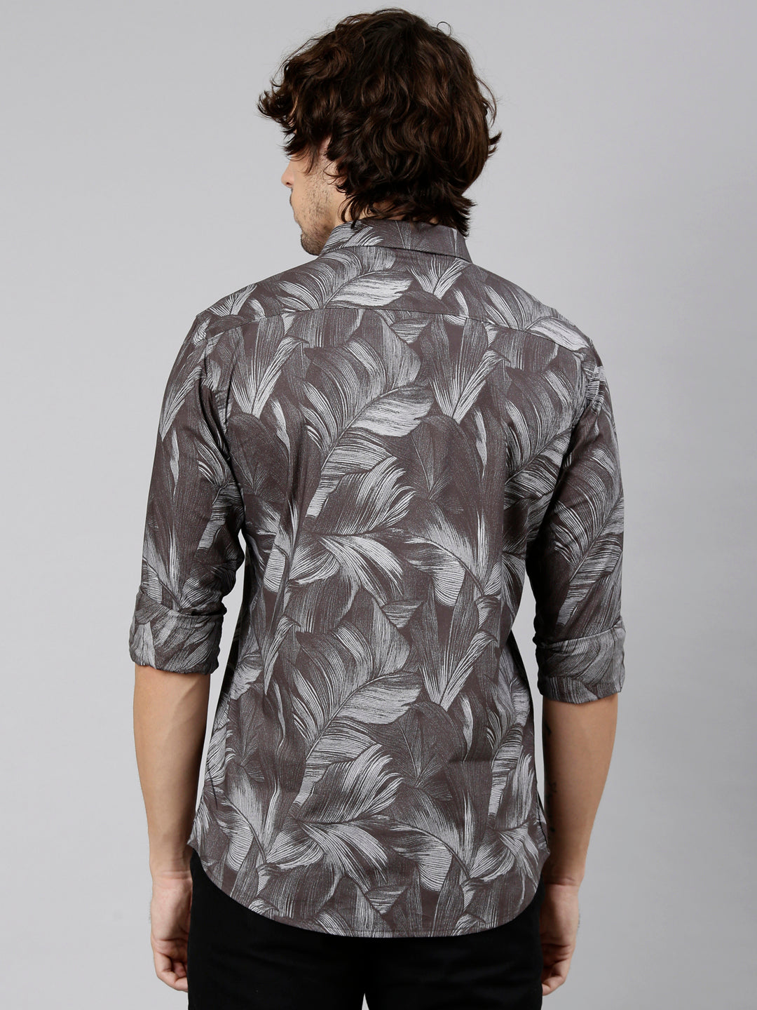 Classic Polo Men's Full Sleeve Brown Polo Neck Slim Fit Printed Cotton Casual Shirt | LSHS1-EL-62 B-FS-PRT-SF