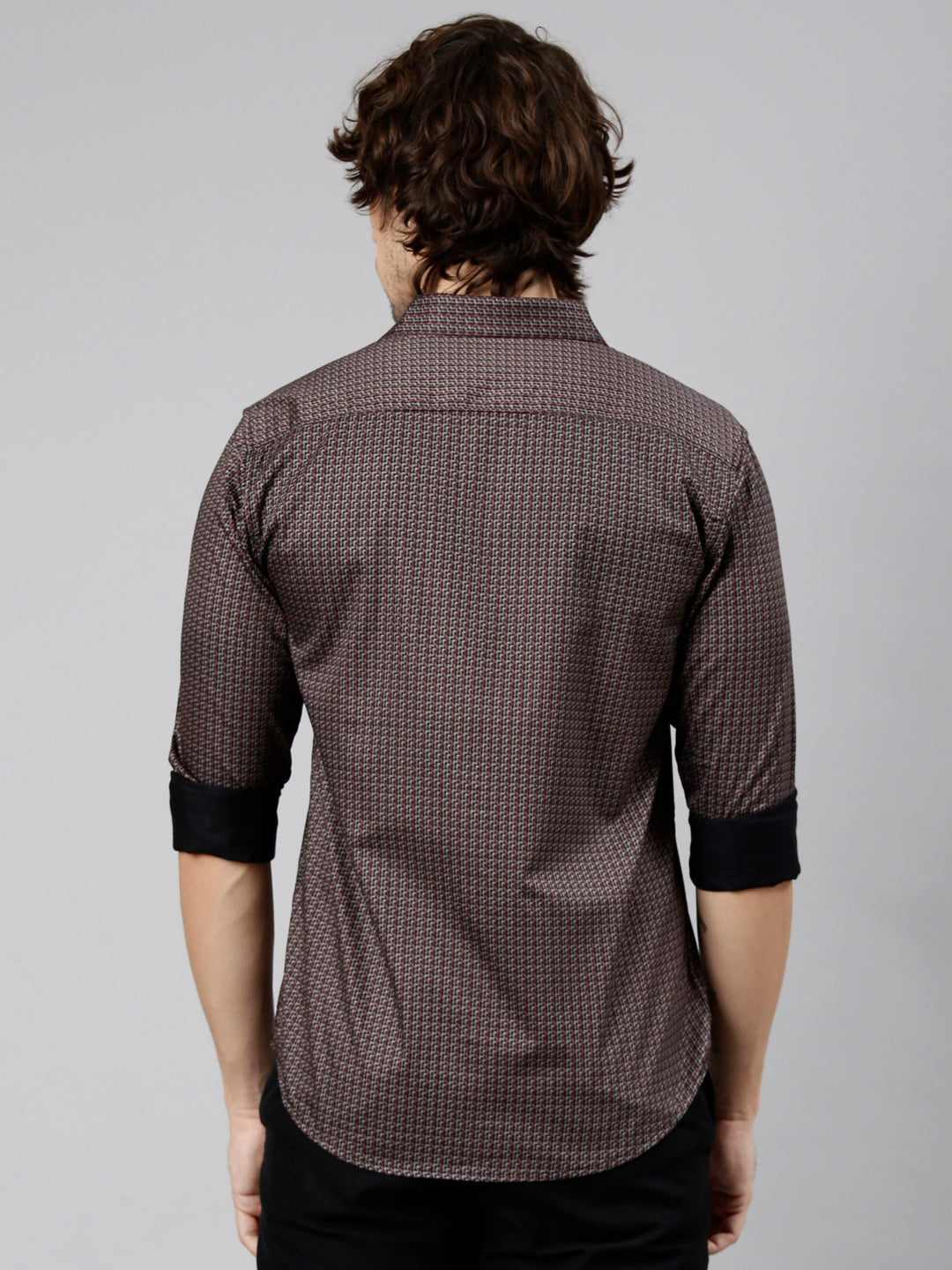 Classic Polo Men's Full Sleeve Burgundy Polo Neck Slim Fit Printed Cotton Casual Shirt | LSHS1-EL-64 B-FS-PRT-SF