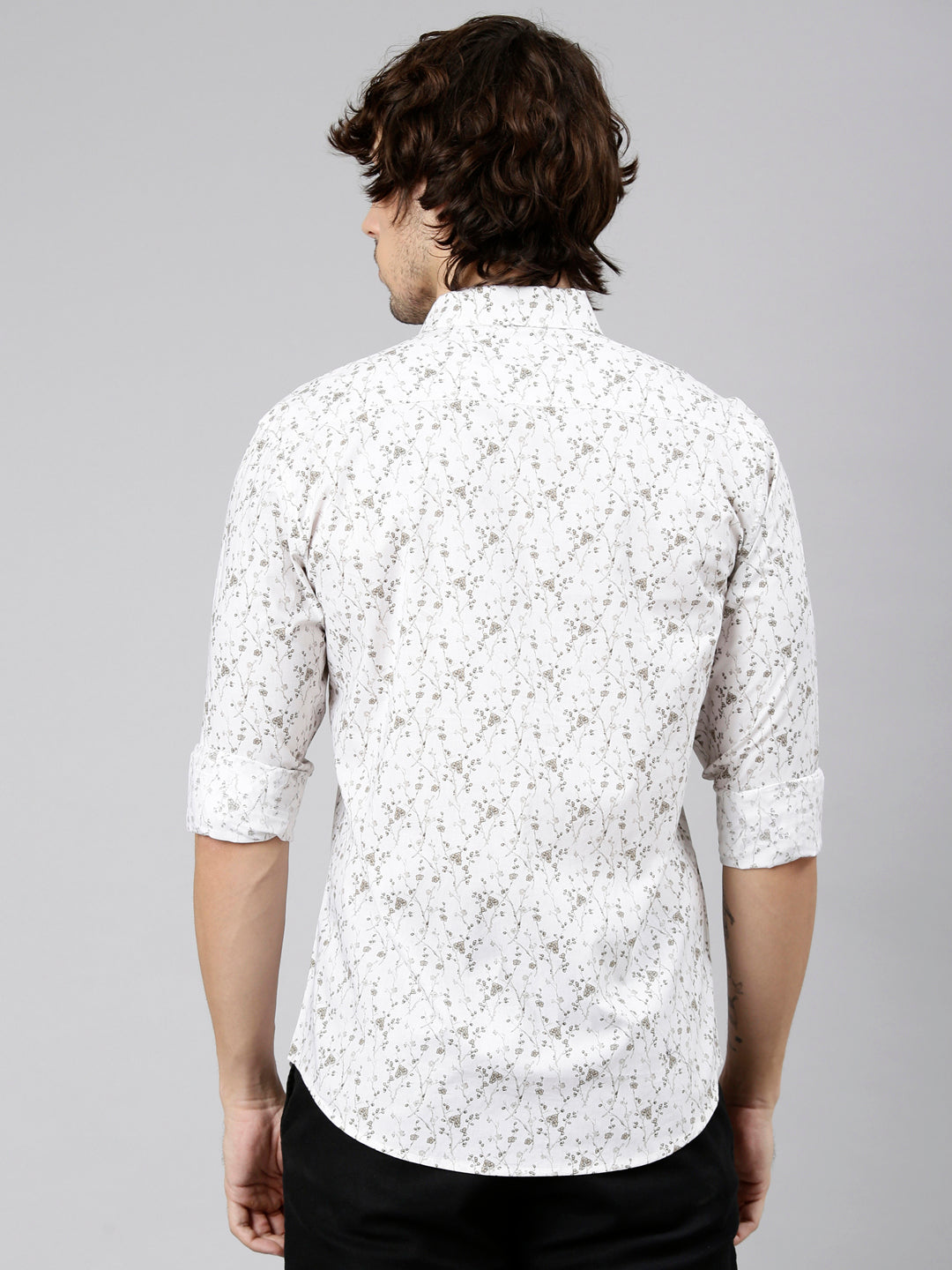 Classic Polo Men's Full Sleeve White Polo Neck Slim Fit Printed Cotton Casual Shirt | LSHS1-EL-65 A-FS-PRT-SF