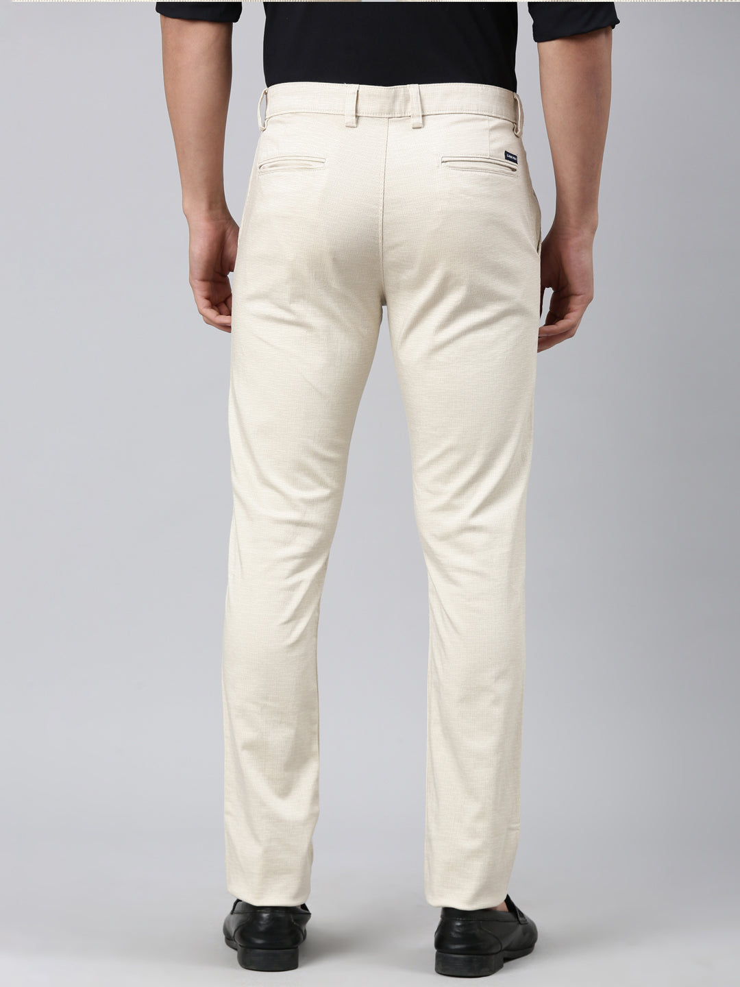 Classic Polo Men's Light Beige Moderate Fit Solid Cotton Lycra Casual Trouser | LTRS1-CL-01 A-BEI-MF-LY