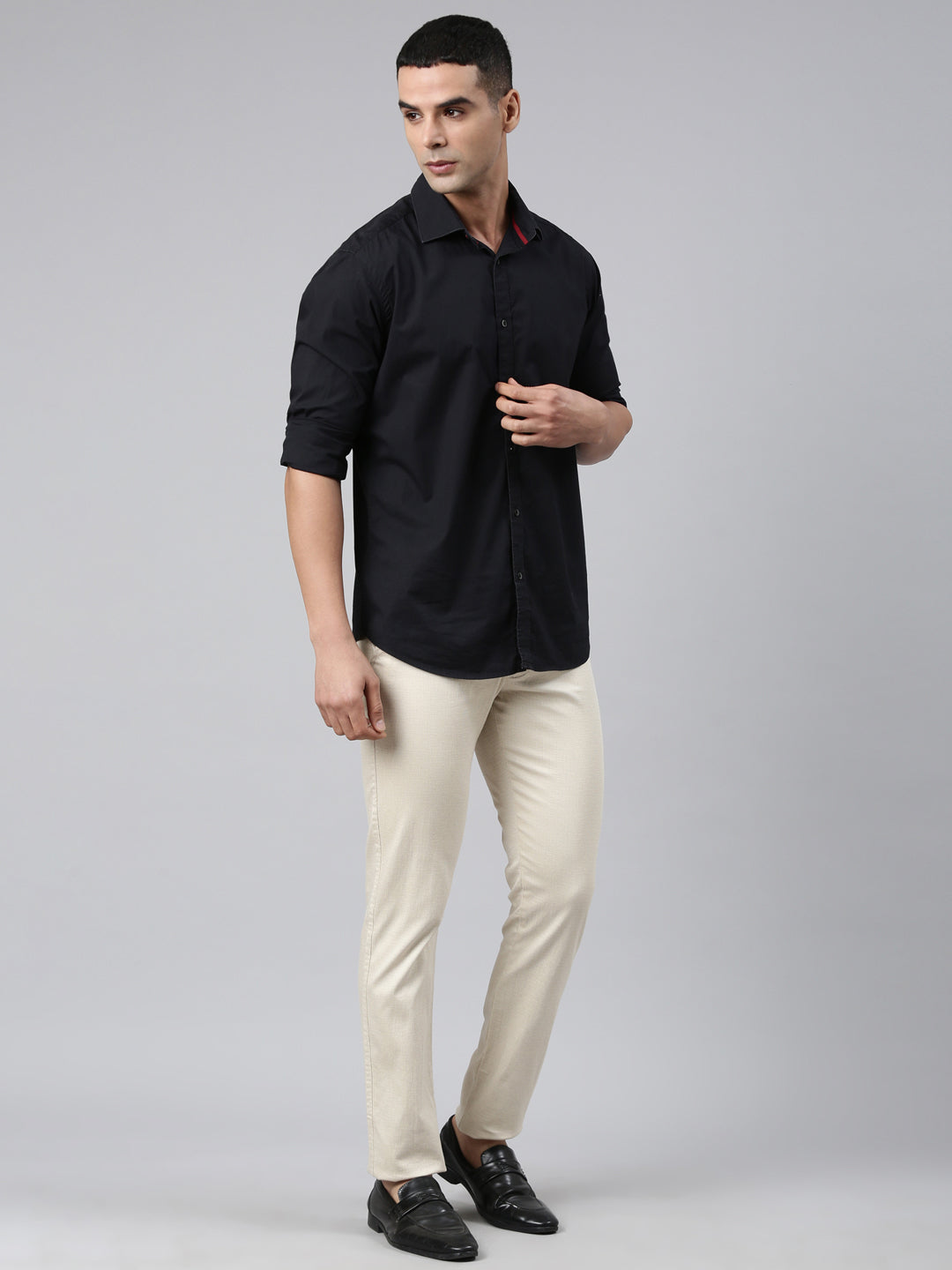 Classic Polo Men's Light Beige Moderate Fit Solid Cotton Lycra Casual Trouser | LTRS1-CL-01 A-BEI-MF-LY