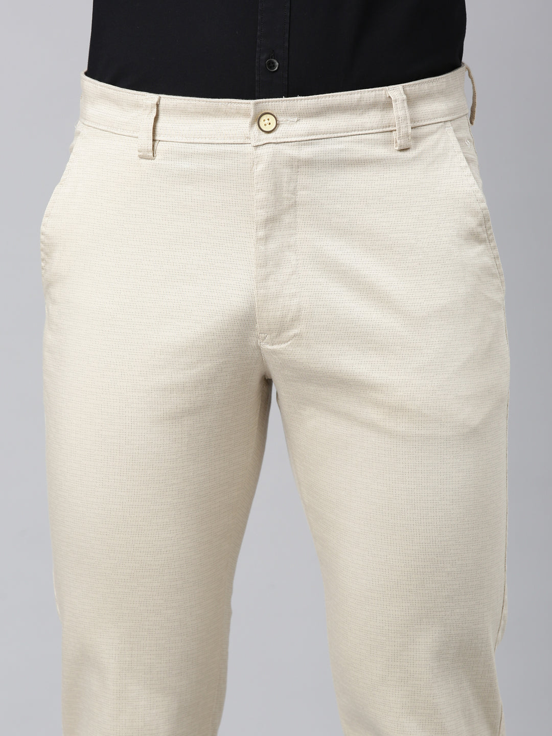 Classic Polo Men's Light Beige Moderate Fit Solid Cotton Lycra Casual Trouser | LTRS1-CL-01 A-BEI-MF-LY