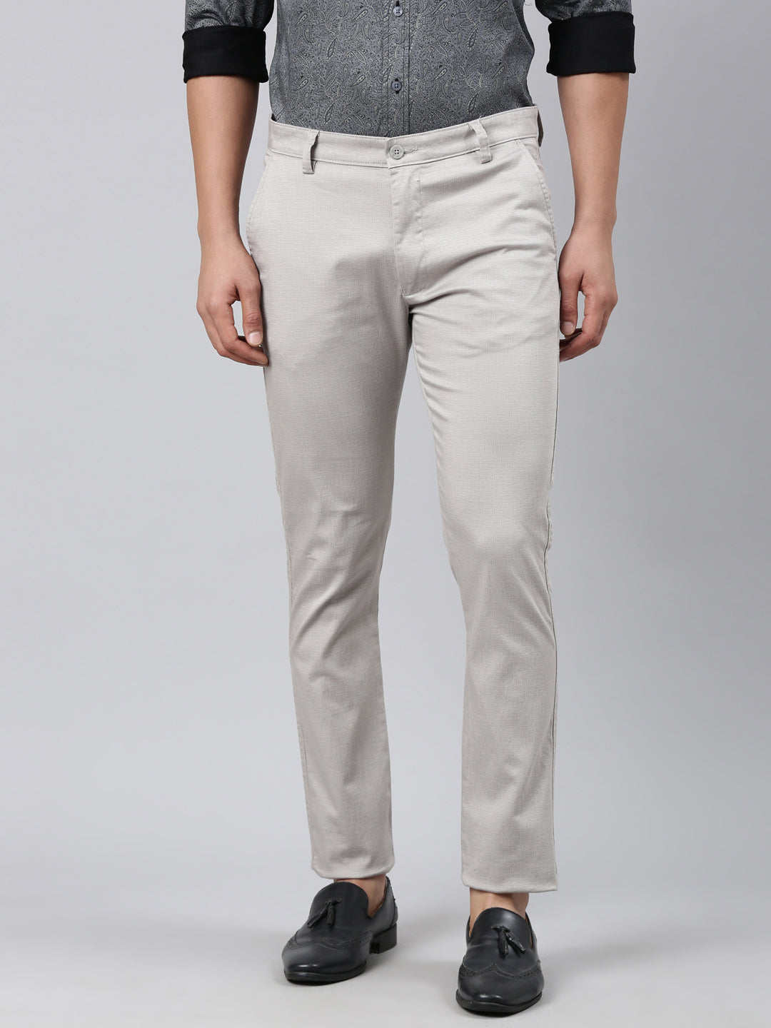 Classic Polo Men's Light Grey Moderate Fit Solid Cotton Lycra Casual Trouser | LTRS1-CL-01 B-LT.GRY-MF-LY