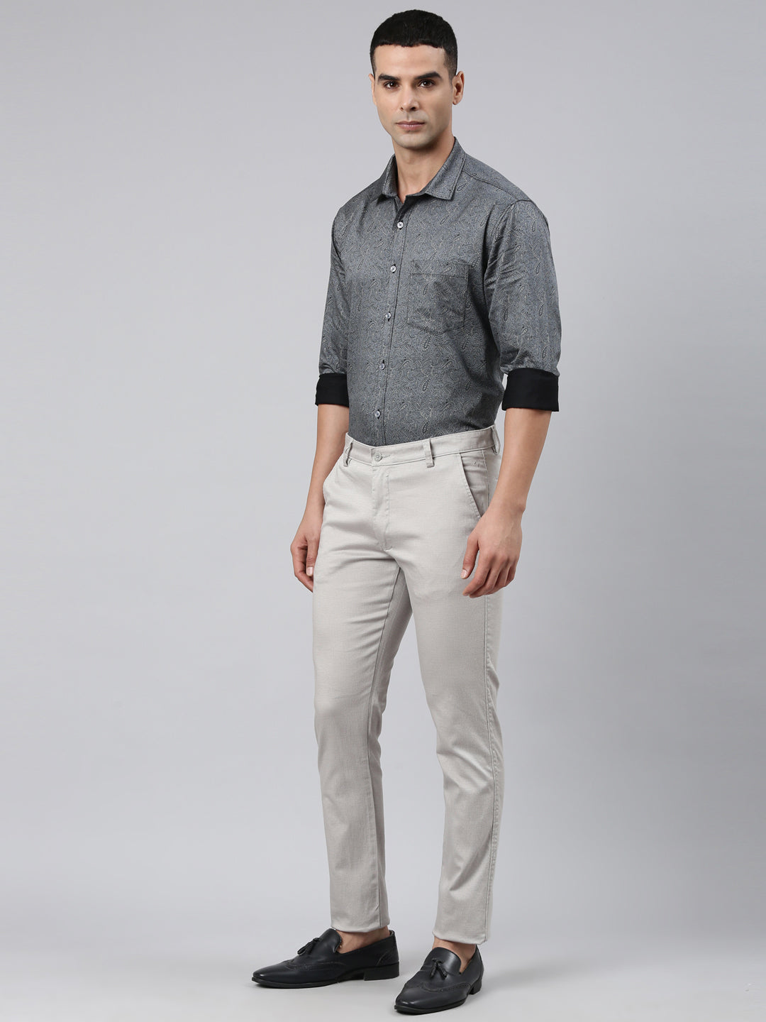 Classic Polo Men's Light Grey Moderate Fit Solid Cotton Lycra Casual Trouser | LTRS1-CL-01 B-LT.GRY-MF-LY