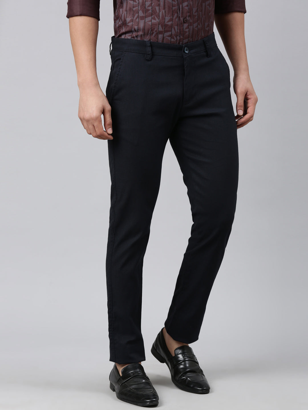 Classic Polo Men's Navy Blue Moderate Fit Solid Cotton Lycra Casual Trouser | LTRS1-CL-02 C-NVY-MF-LY