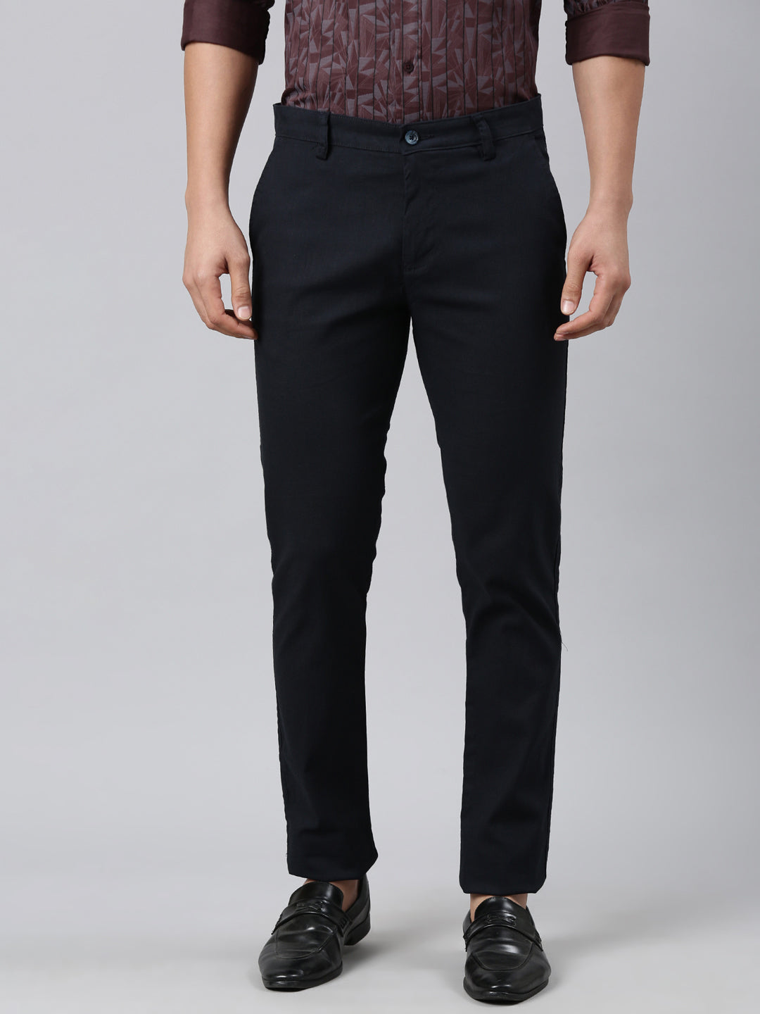 Classic Polo Men's Navy Blue Moderate Fit Solid Cotton Lycra Casual Trouser | LTRS1-CL-02 C-NVY-MF-LY