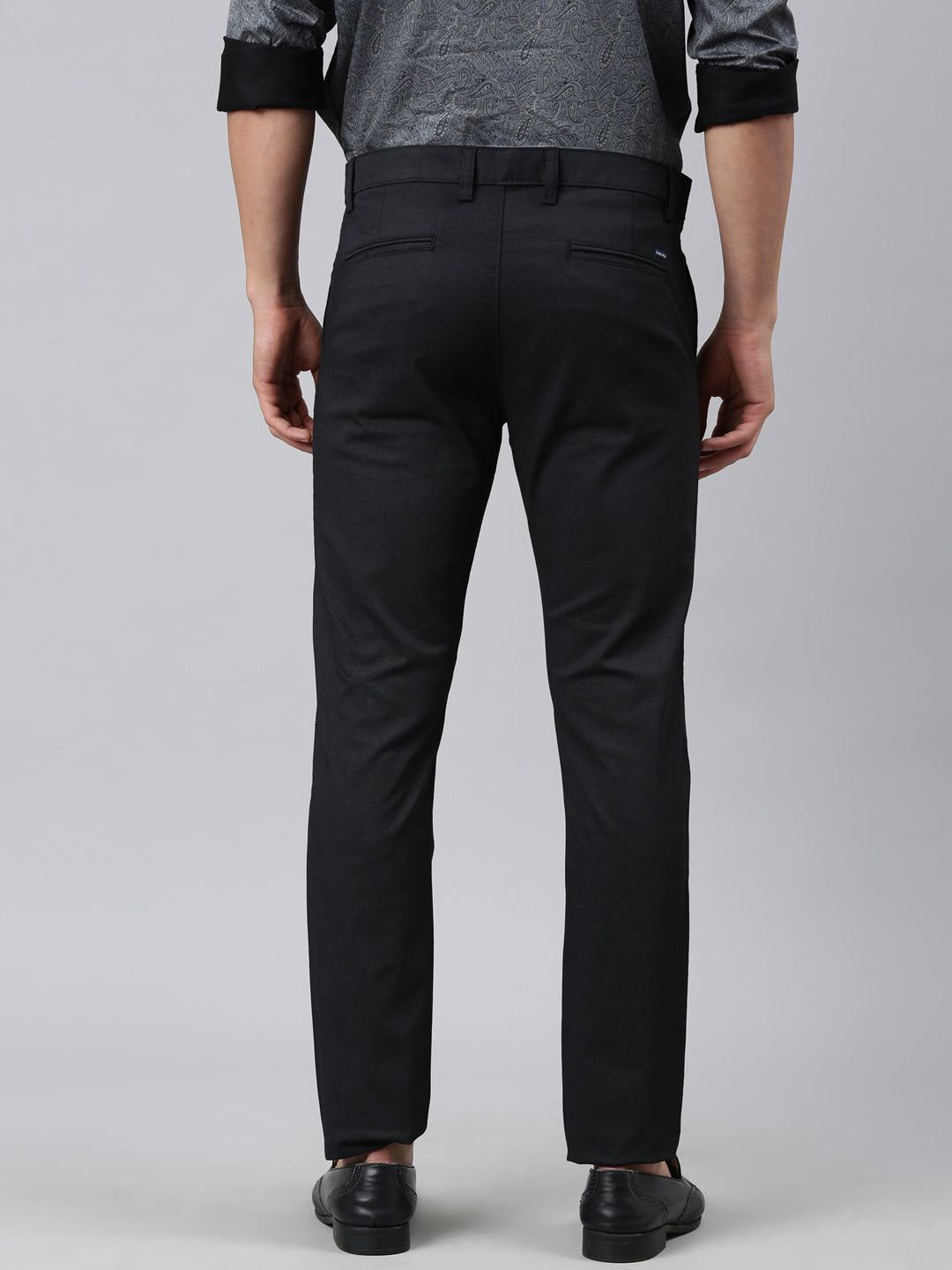 Classic Polo Men's Black Moderate Fit Solid Cotton Lycra Casual Trouser | LTRS1-CL-02 D-BLK-MF-LY