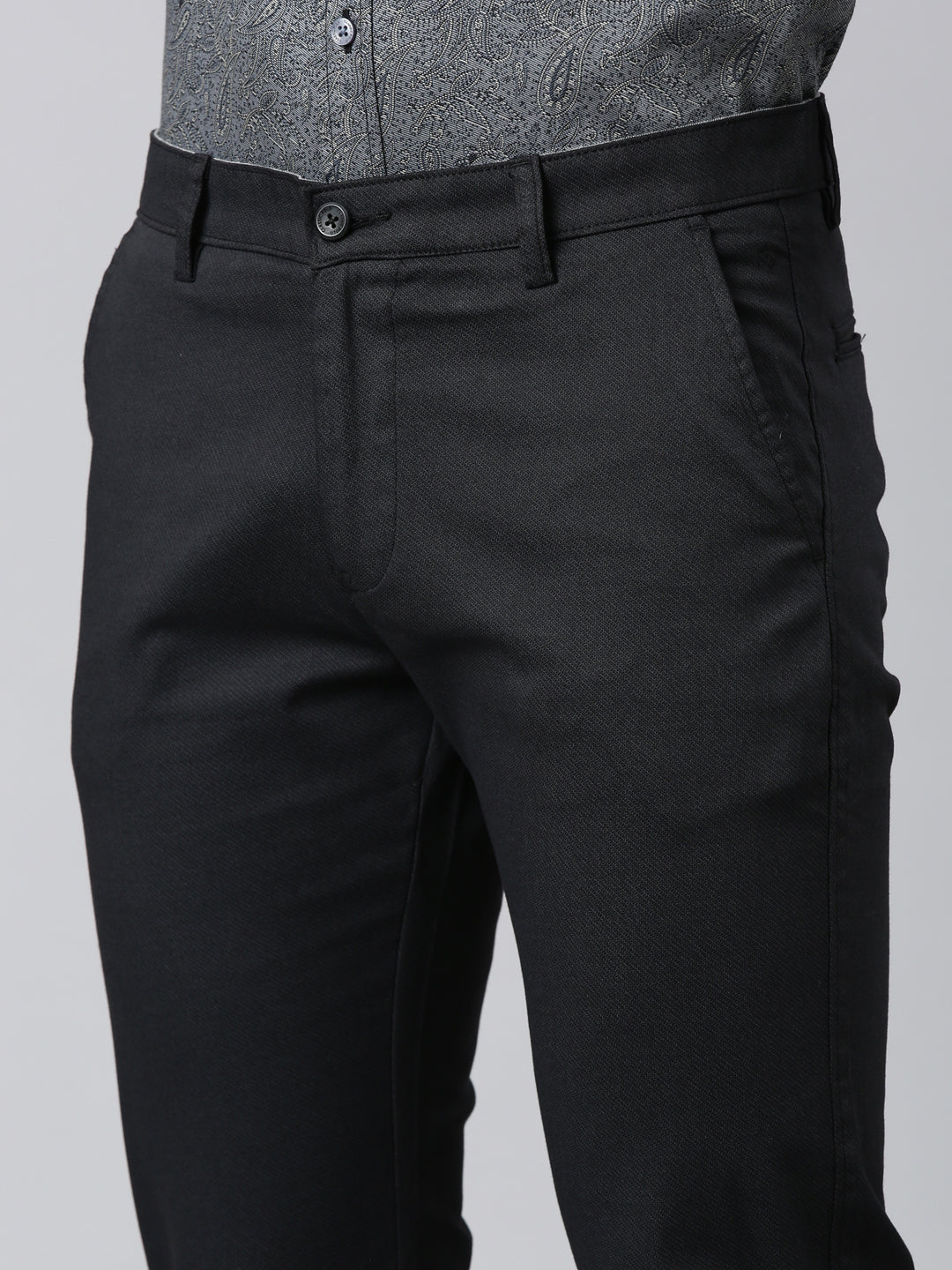 Classic Polo Men's Black Moderate Fit Solid Cotton Lycra Casual Trouser | LTRS1-CL-02 D-BLK-MF-LY