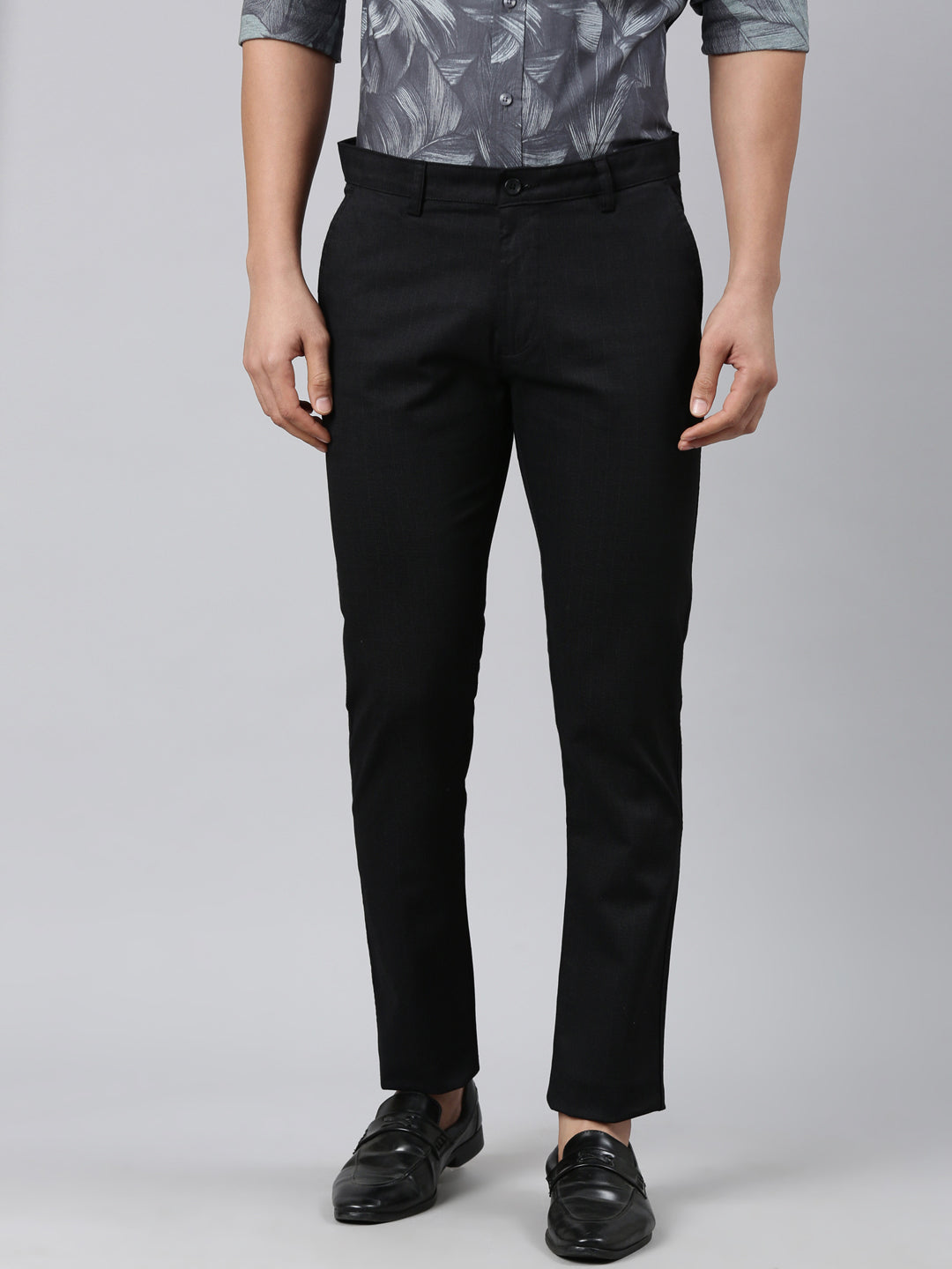 Classic Polo Men's Black Moderate Fit Solid Cotton Lycra Casual Trouser | LTRS1-CL-03 A-BLK-MF-LY